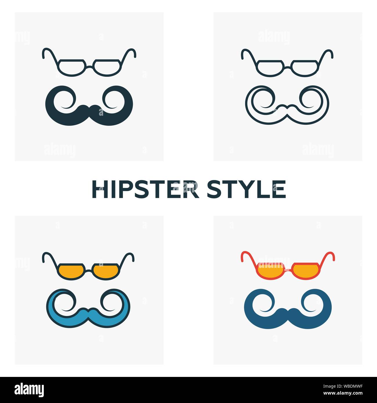 Icône de Style hippie. Quatre éléments dans diférents styles de coiffure icons collection. Les icônes de style hipster créatif rempli, contours, et de couleur Illustration de Vecteur