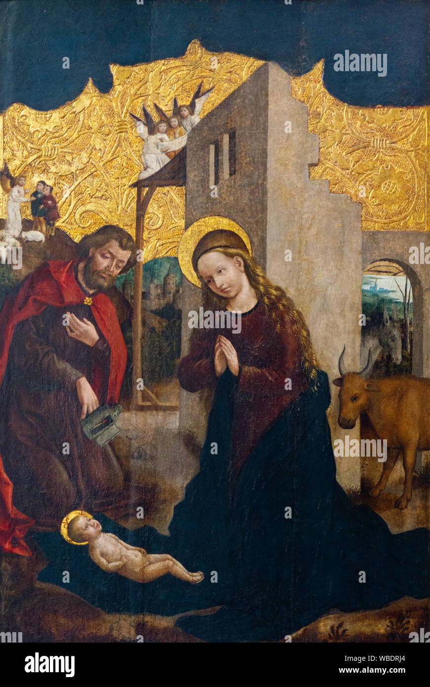 La peinture de la Sainte Vierge adorant l'enfant Jésus dans la Cathédrale de Sainte Elisabeth (Svatej Alzbety Dom). Banque D'Images
