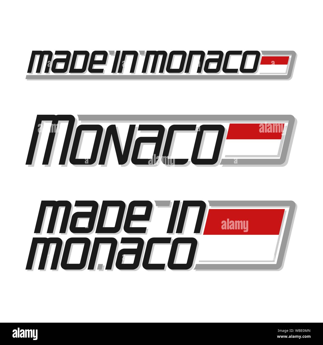 Vector illustration du logo pour "made in Monaco", composé de trois pavillons isolés de dessins à l'état monégasque Monaco le texte et drapeau Illustration de Vecteur