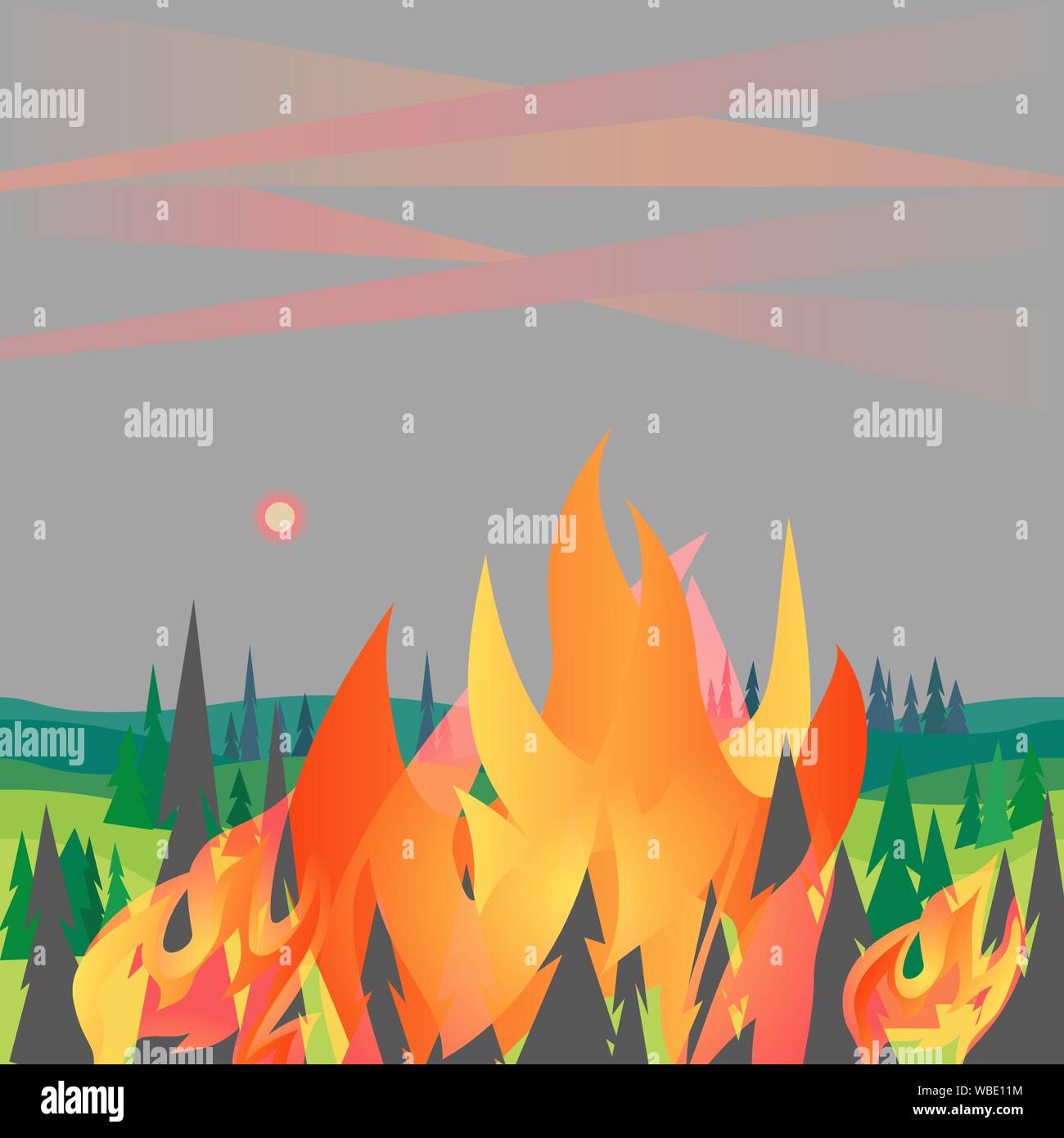 Les feux de forêt sinistrés les arbres de montagne Illustration de Vecteur