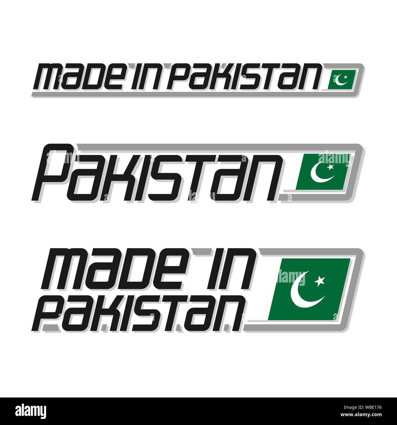 Illustration vectorielle du logo "made in Pakistan", trois pakistanais isolées de l'état national et du drapeau blanc sur le texte. Illustration de Vecteur