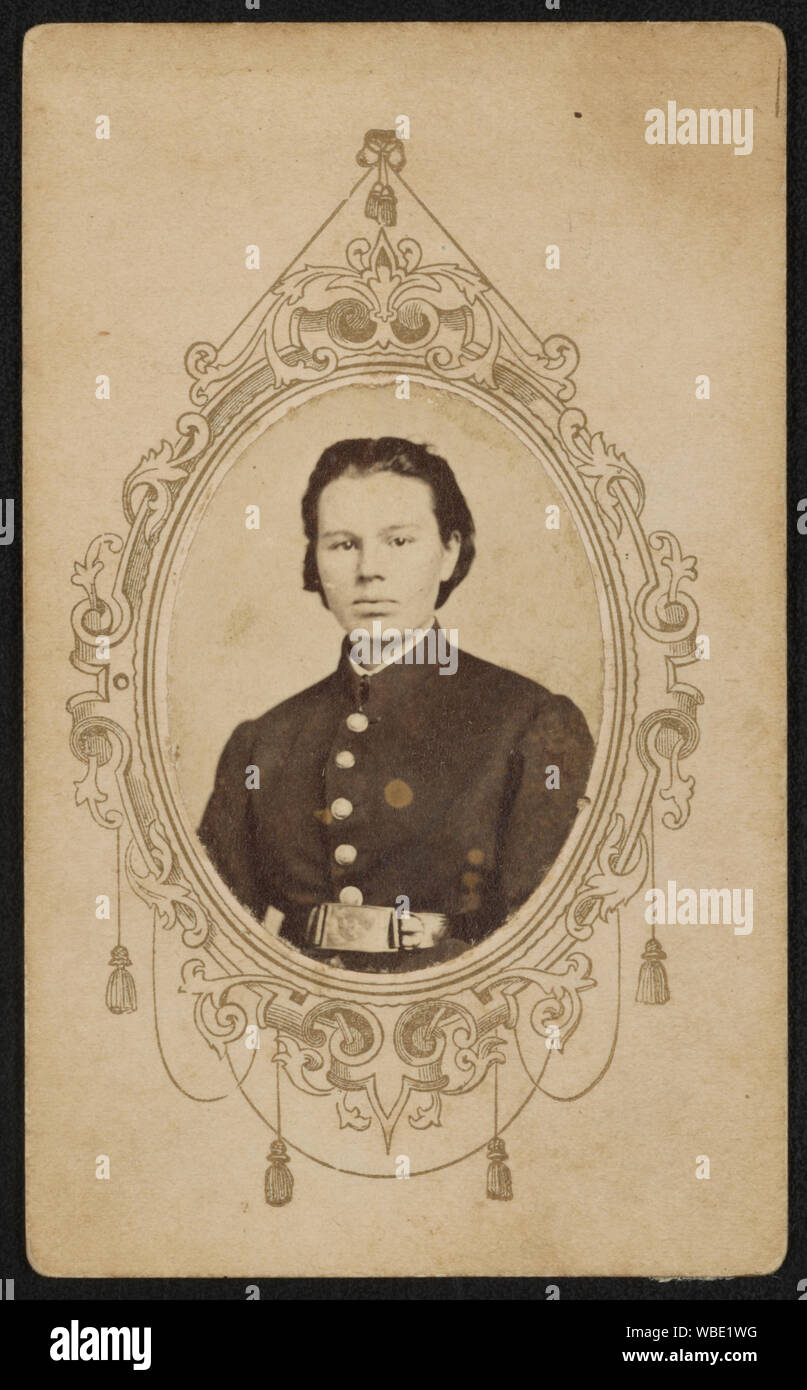 Frances Hook, également connu sous le nom de secteur Frank Miller, Frank Henderson, et Frank Fuller de Co. G, 90e Régiment d'infanterie, de l'Illinois Illinois 33e Régiment d'infanterie, et 11e Régiment d'infanterie de l'Illinois en uniforme] / T.J. La National Portrait Gallery Merritt, 42 et 44 Union Street, Nashville, Tenn. Abstract/moyenne : 1 photographie : à l'albumine sur carton montage montage ; 11 x 6 cm (format carte de visite) Banque D'Images