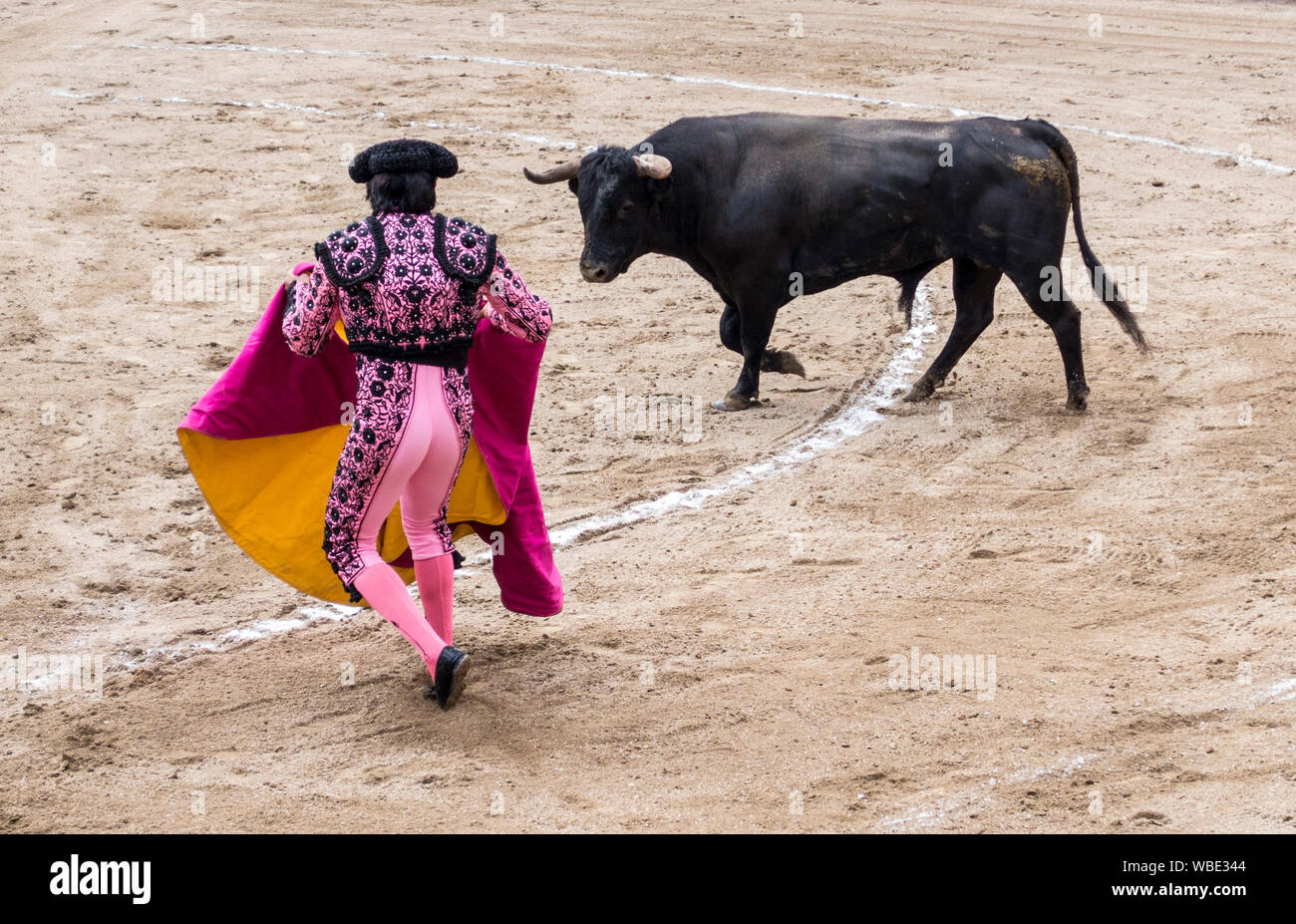 Ambato, ÉQUATEUR - Dec 15, 2015 - torero à pied duels avec Bull au cours de Carnaval Banque D'Images