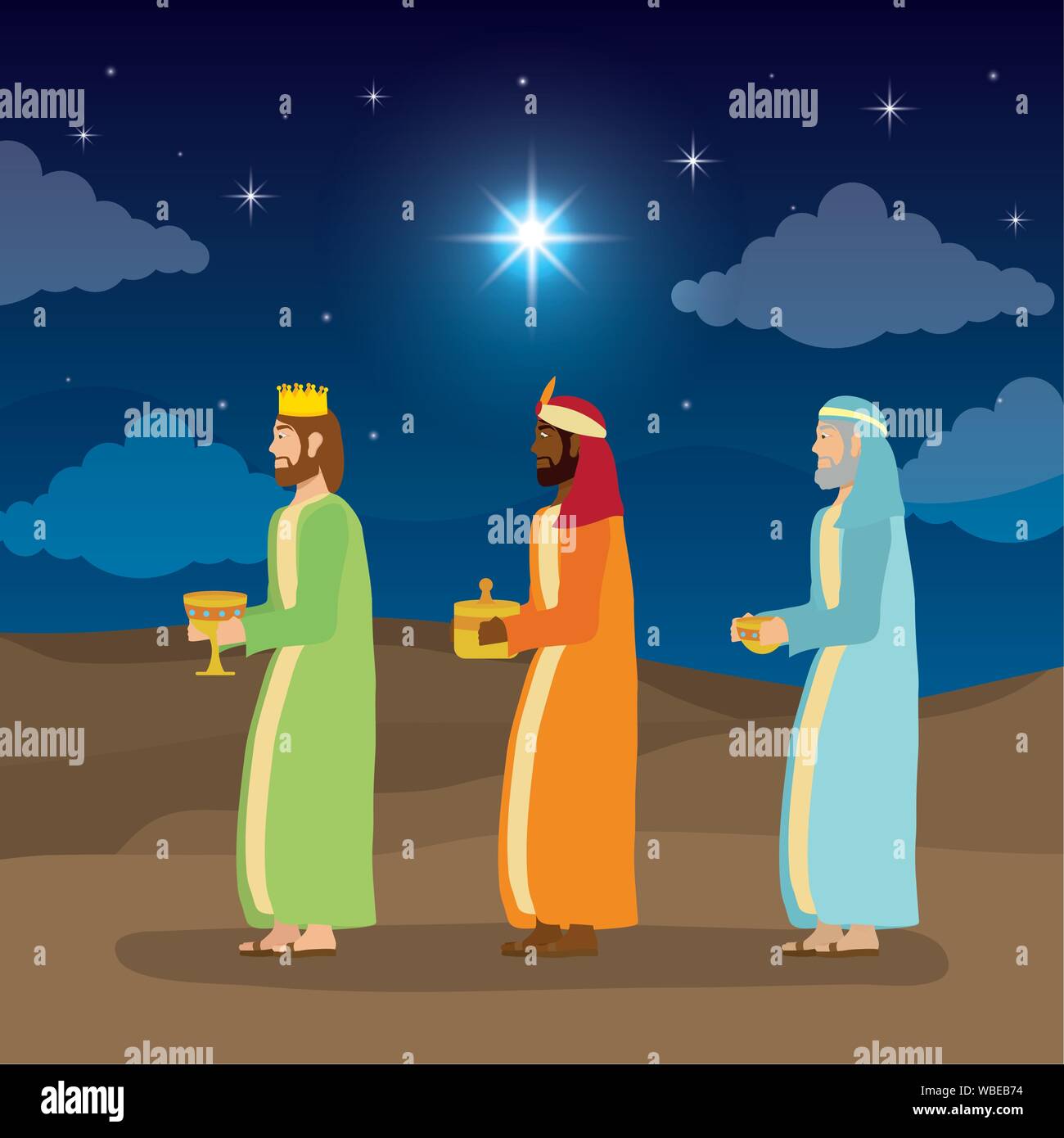 Fête joyeux noël crèche modèle plat Illustration de Vecteur