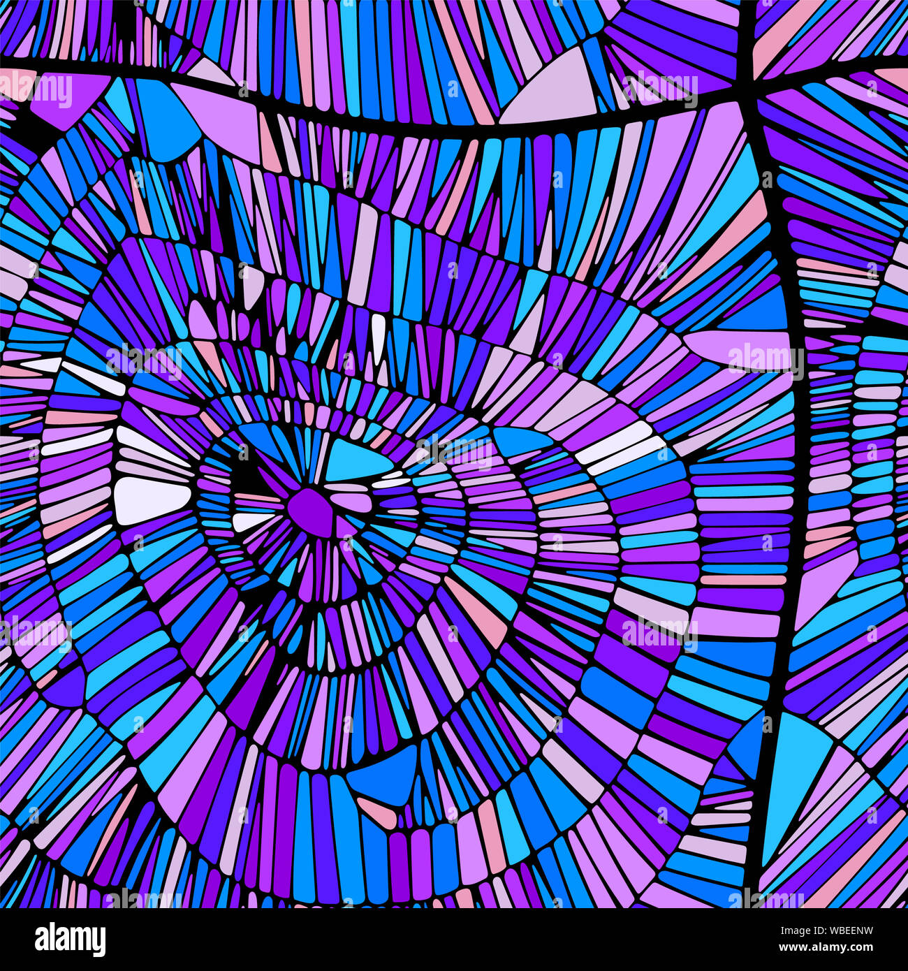 Résumé de fond vectoriel continu. Kaléidoscope, à spirale. Violet, Bleu et noir. Isolé Banque D'Images