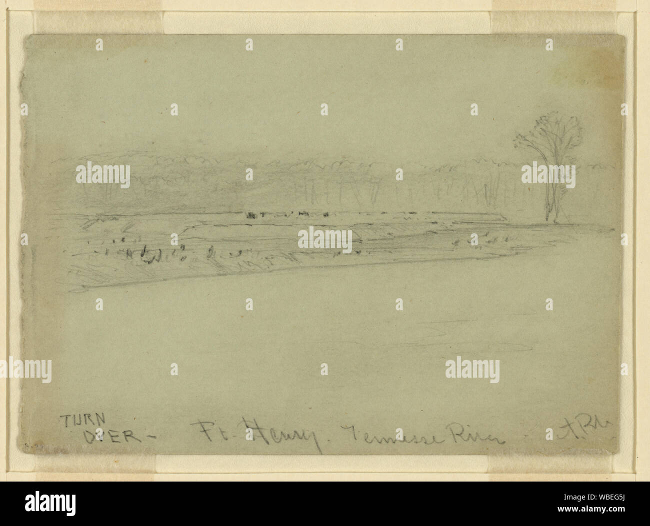 Ft. Henry. Résumé de la rivière Tennessee/moyenne : 1 dessin sur papier vert clair : crayon ; 8,9 x 12,8 cm. (Feuille). Banque D'Images