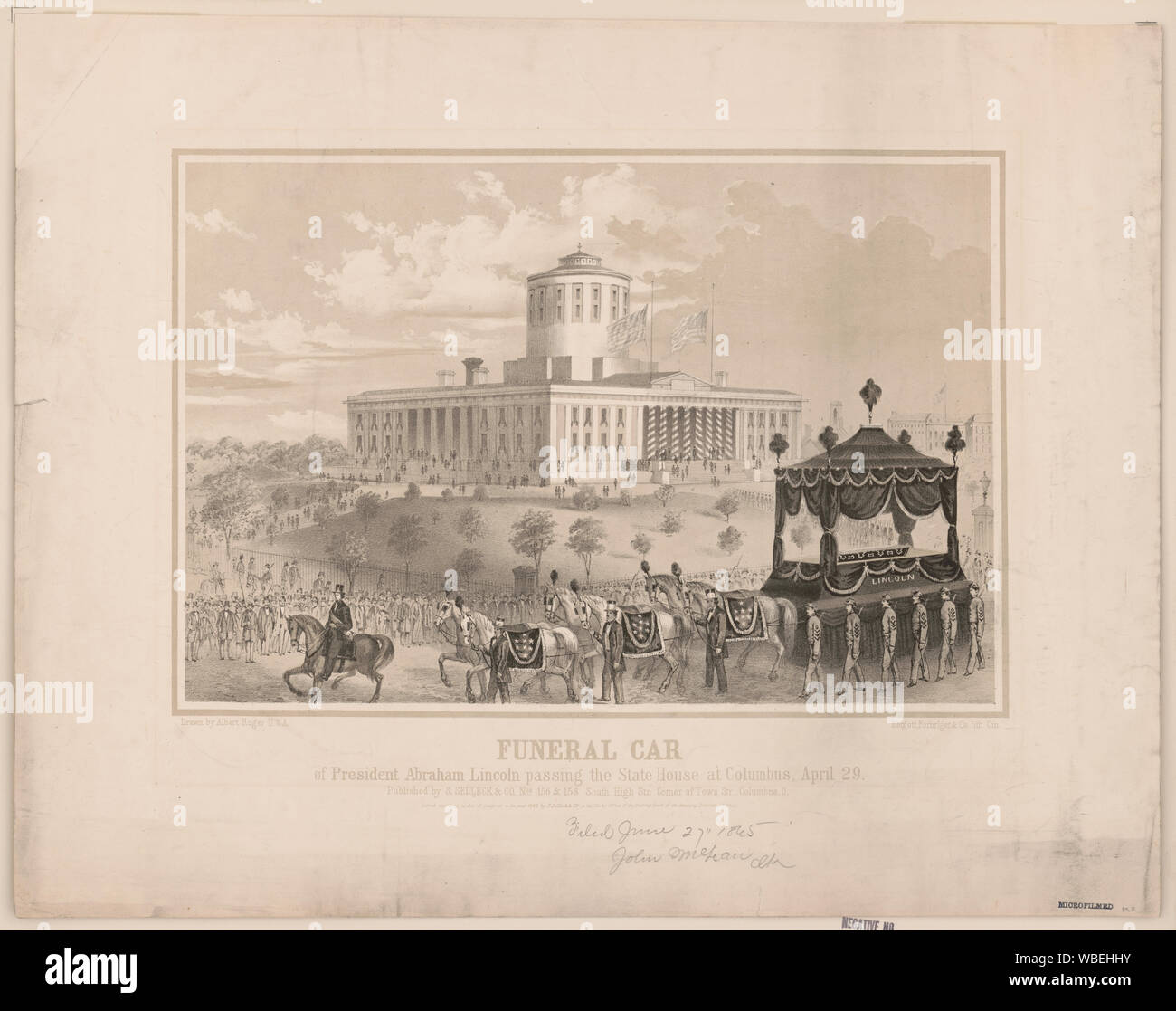 Funérailles de voiture le président Abraham Lincoln en passant l'État chambre à Columbus, le 29 avril / dessiné par Albert Ruger U.S.A. ; Ehrgott, Forbriger & Co., Lith, Cin. Abstract/moyenne : 1 gravure : lithographie ; 44 x 56 cm. Banque D'Images