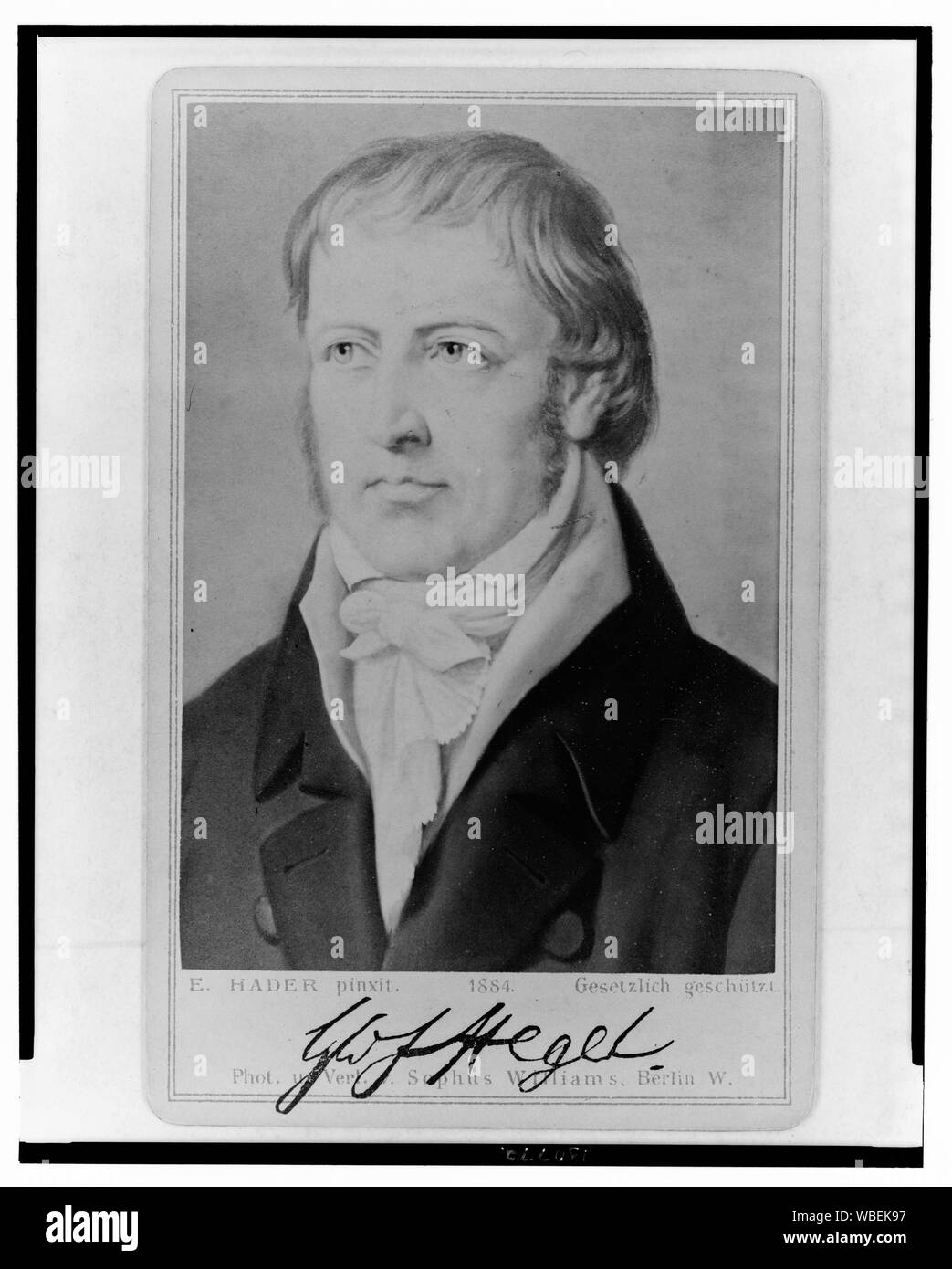 Photographie de peinture montre Georg Wilhelm Friedrich Hegel, tête-et-épaules portrait, orienté vers la gauche. Impression photographique sur carte de visite. Banque D'Images