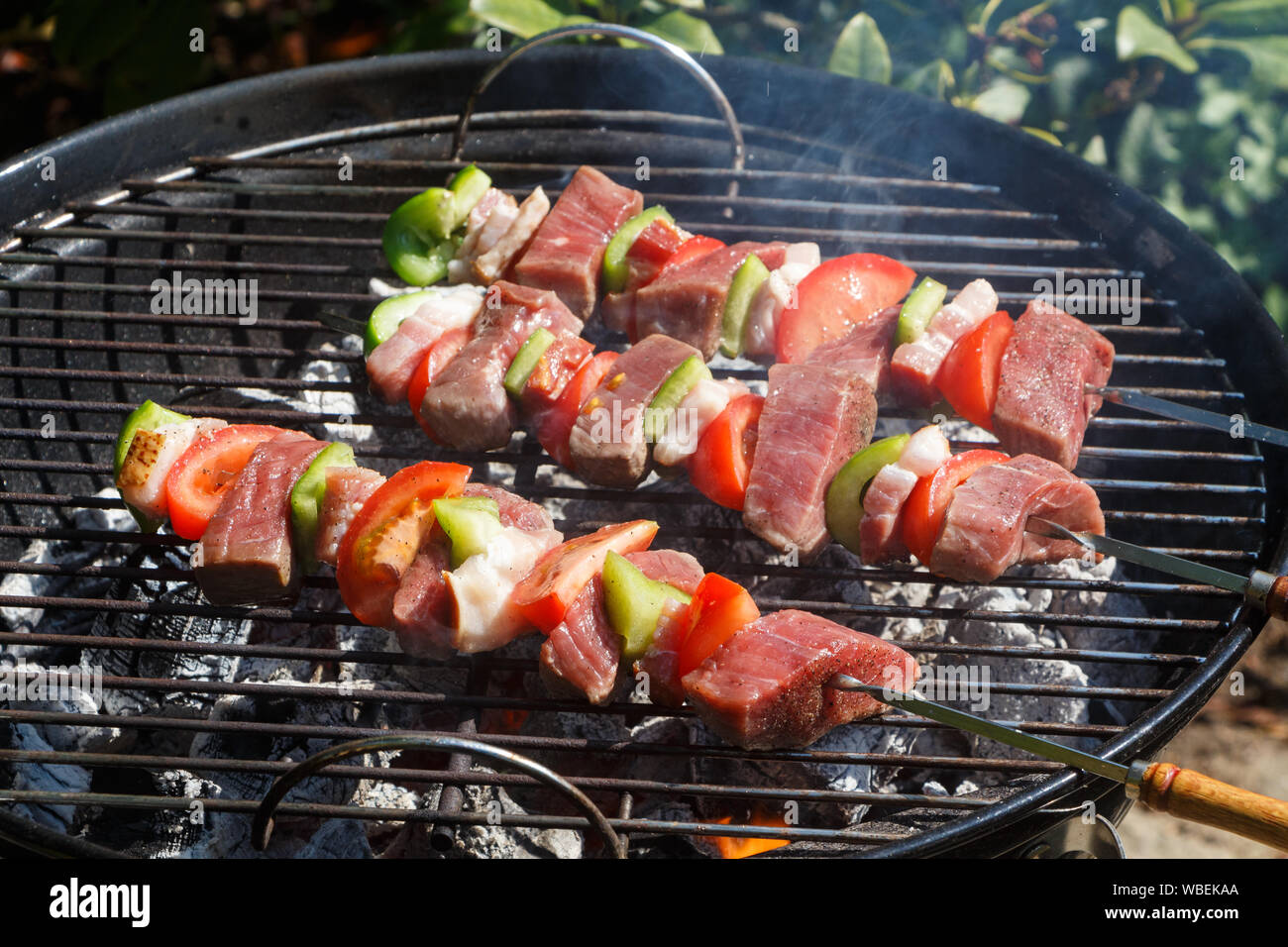 Brochette de boeuf grillées sur le rack d'un barbecue Banque D'Images