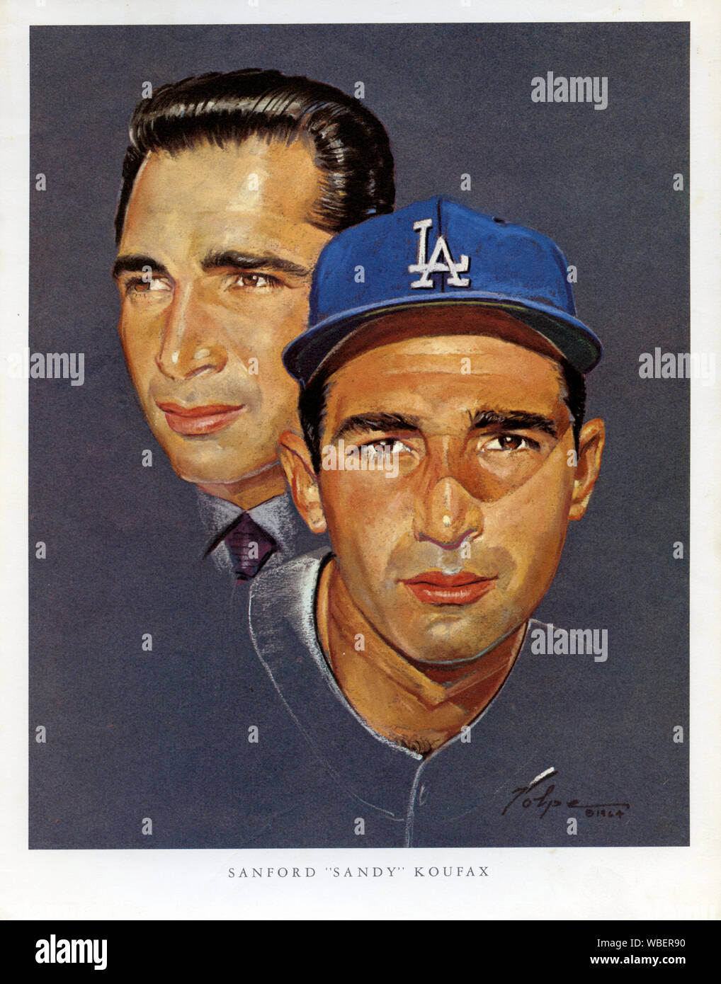 Dvd portrait de Sandy Koufax peint par Nicolas Volpe pour une promotion des Dodgers de Los Angeles, donner dans les années 60 souvenirs Banque D'Images