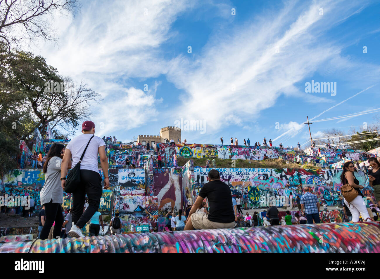 Le mur d'Austin. Un doit voir attraction dans le Lone Star State qui met en évidence l'art et d'expression pour tous. Banque D'Images