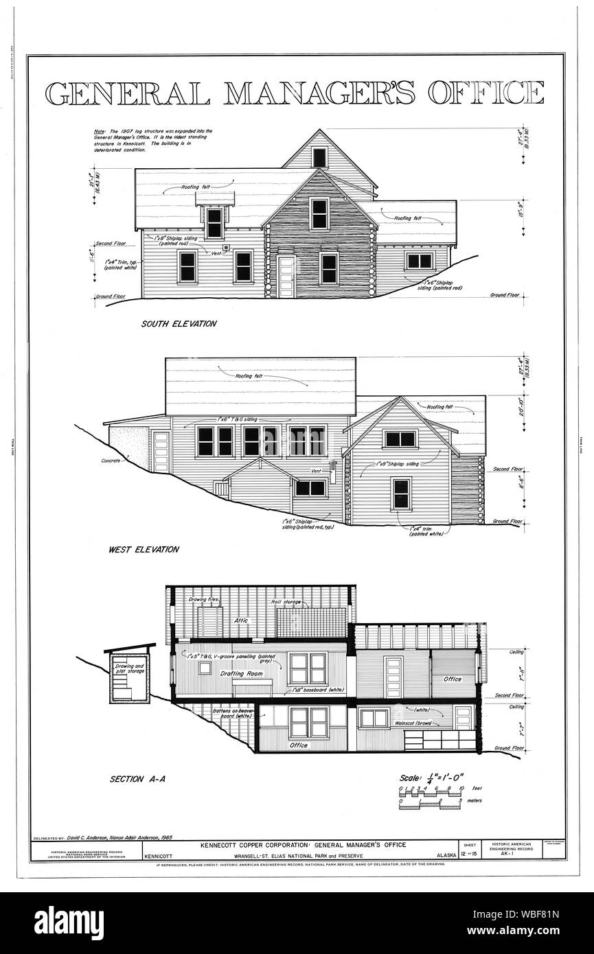 Bureau du Directeur général - la Kennecott Copper Corporation, sur la rivière de cuivre et le nord-ouest de Railroad, Kennicott, Recensement de Valdez-Cordova Zone, HAER AK AK,20,MCAR-1- (Fiche 12 de 15) Banque D'Images