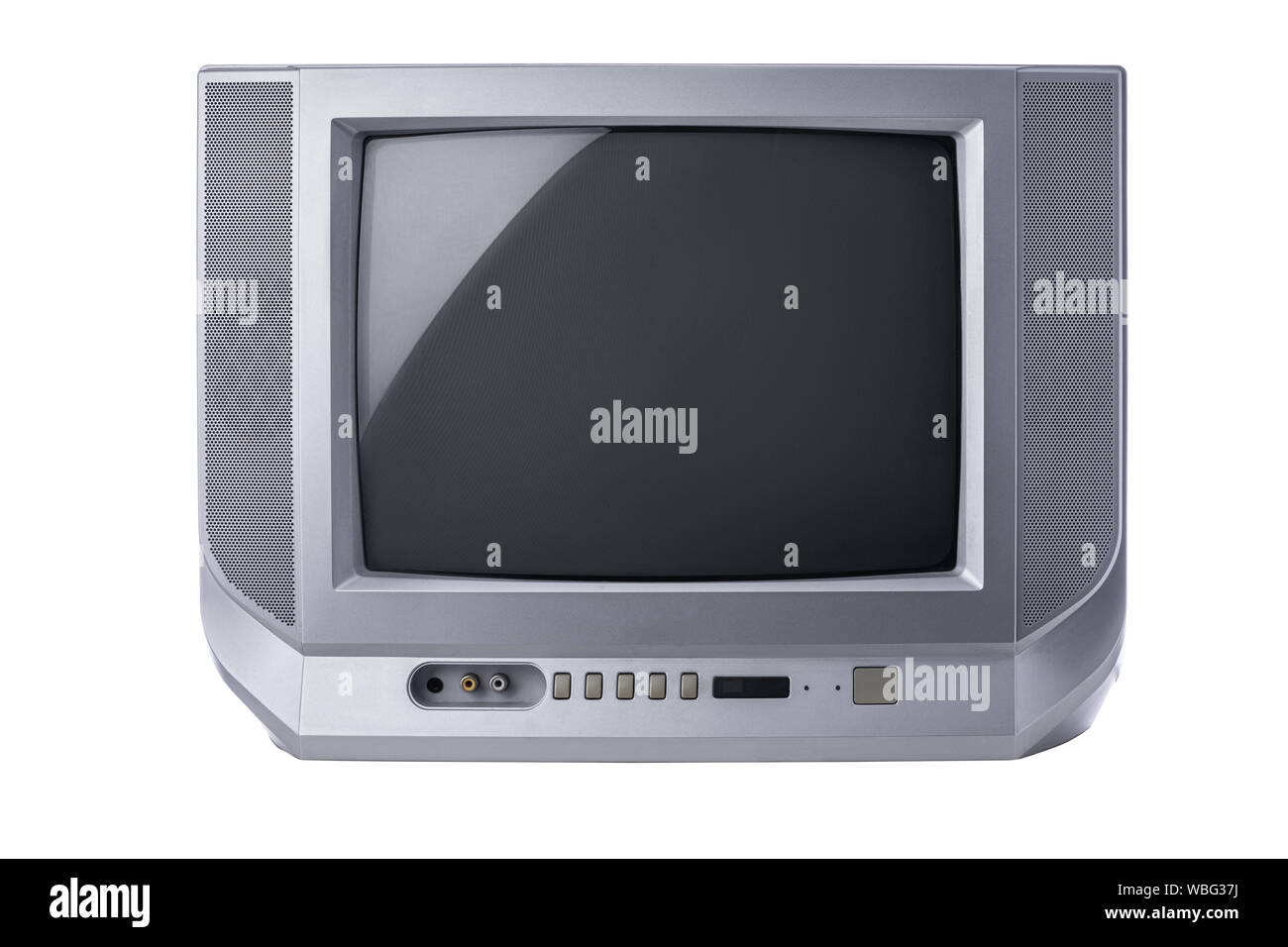 La télévision, Vintage tv portable avec écran statique isolé sur fond blanc. Banque D'Images