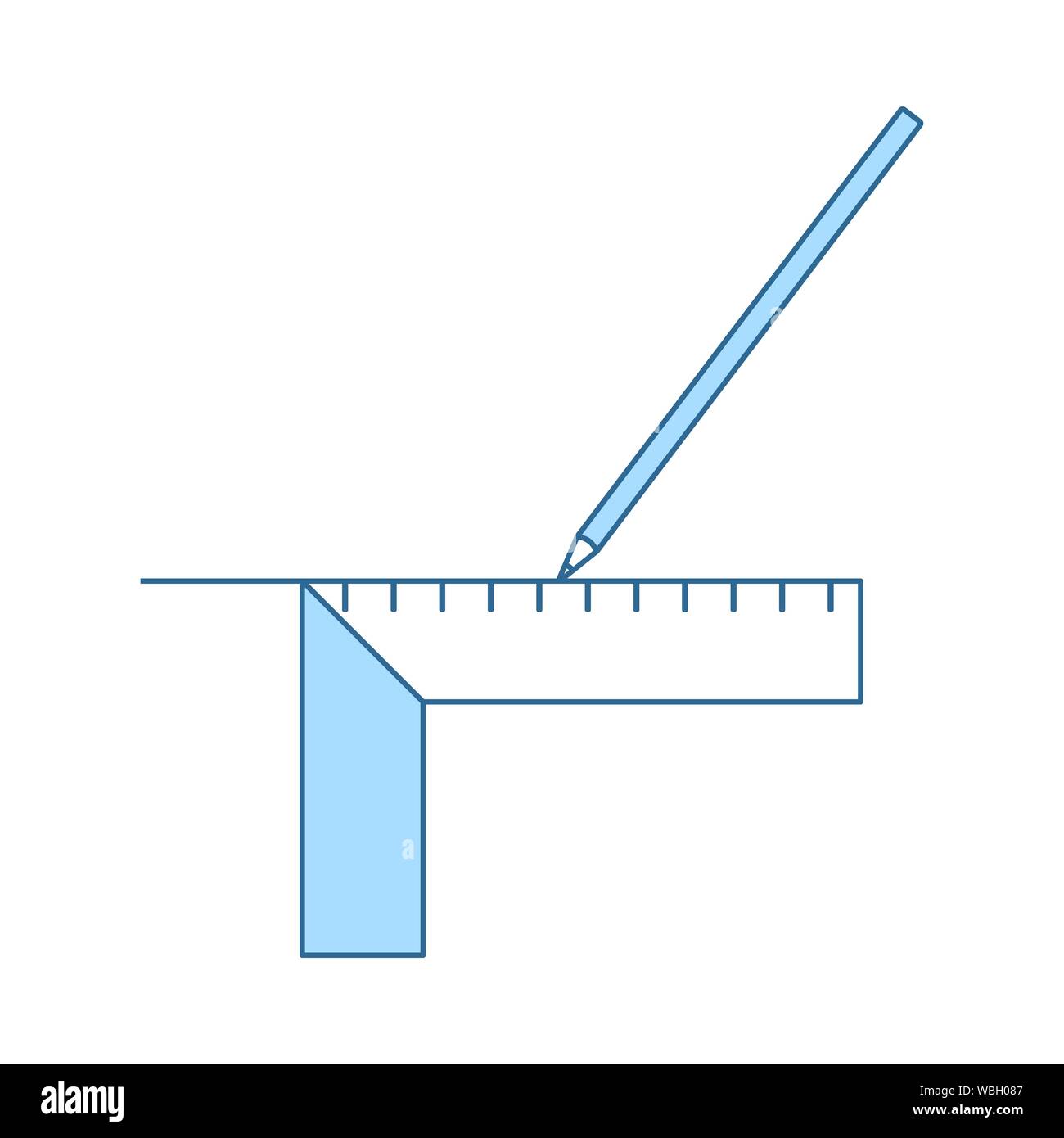 L'icône de crayon avec l'échelle. Fine ligne de remplissage bleu avec Design. Vector Illustration. Illustration de Vecteur