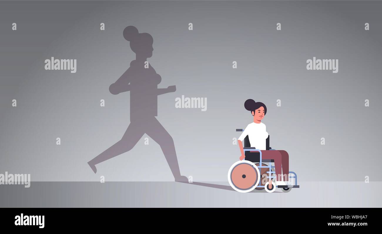 Mobilité fille sur fauteuil roulant rêver à l'ombre de récupération de  femme en bonne santé exécutant imagination personnage féminin concept  aspiration pleine Image Vectorielle Stock - Alamy