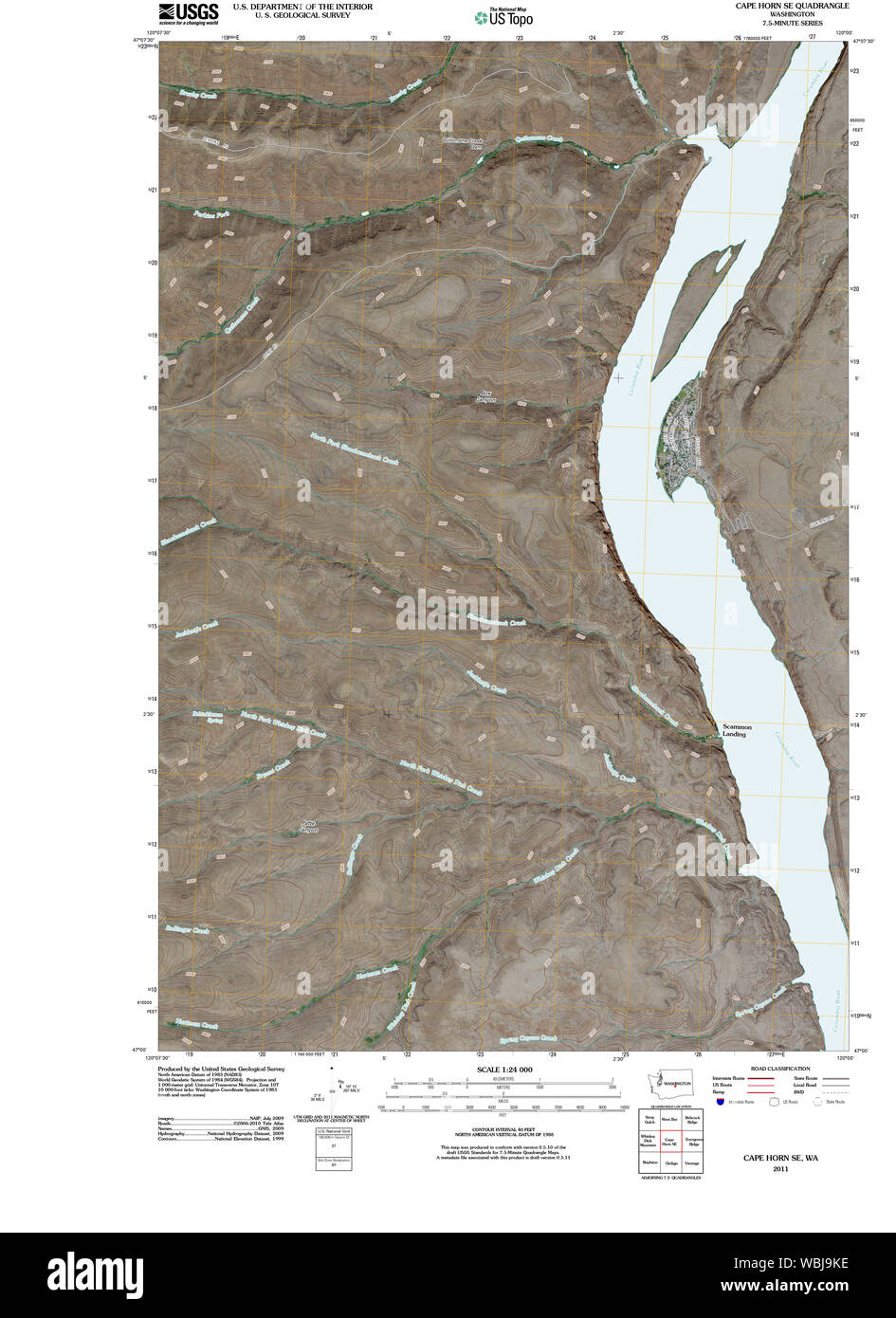 L'État de Washington, de l'USGS Topo Map WA Le Cap Horn SE 20110411 Restauration TM Banque D'Images