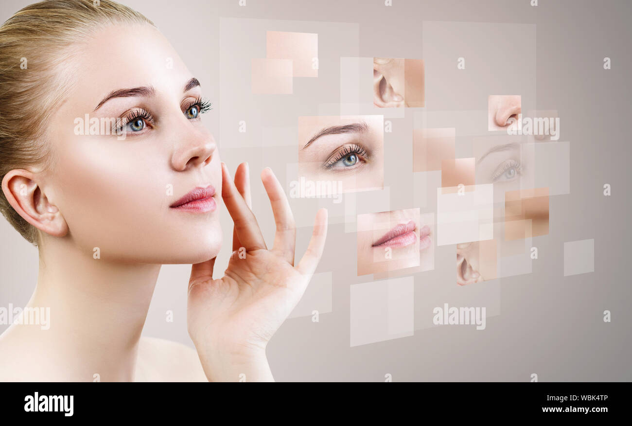 Visage de femme recueillies auprès des différentes parties. Sur fond beige. Banque D'Images