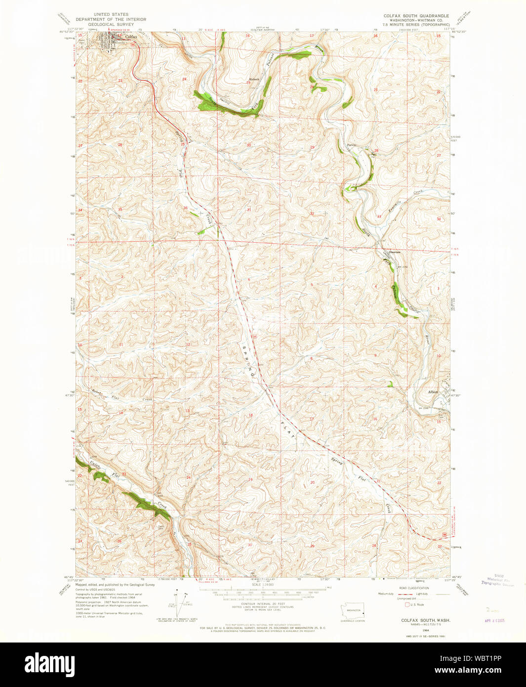 L'État de Washington, de l'USGS Topo Map WA Colfax Sud 2405941964 Restauration 24000 Banque D'Images