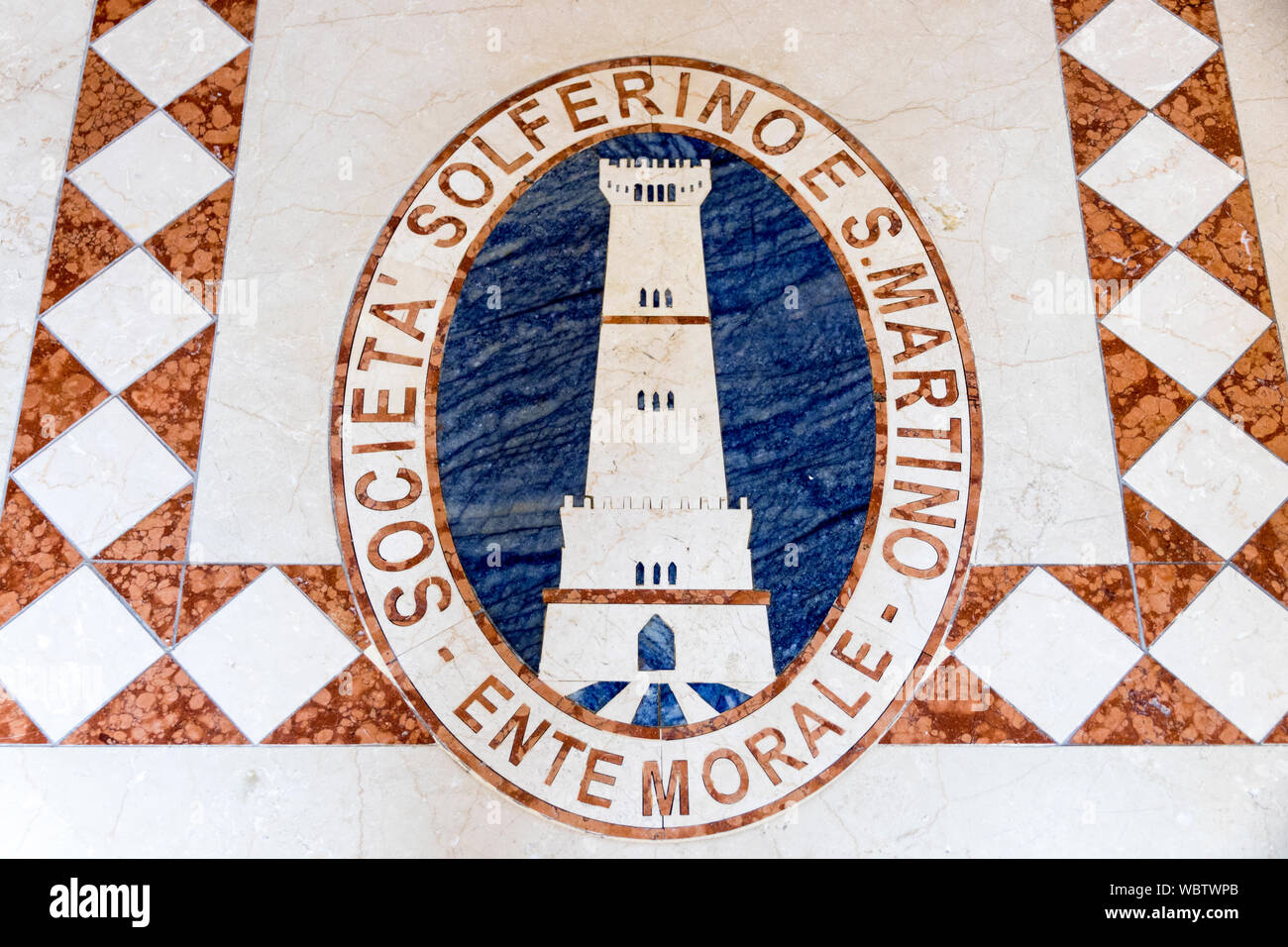 Emblème de la Societa Solferino e San Martino, une organisation sans but lucratif fondée pour honorer la mémoire des soldats morts pendant la bataille du 24 juin 1859 Banque D'Images