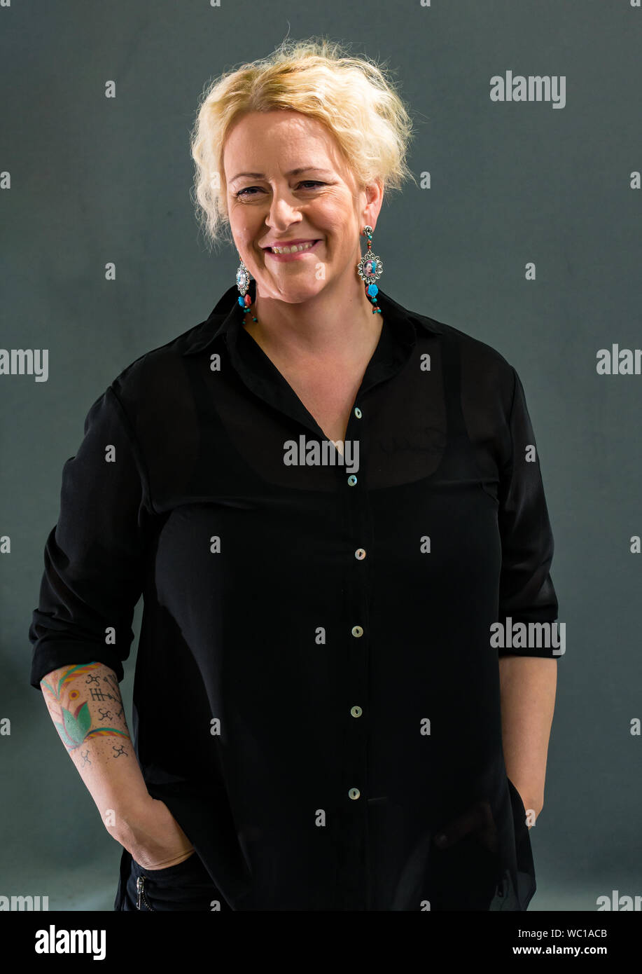 Edinburgh International Book Festival 2019, en Écosse, au Royaume-Uni. Lilja, Sigurdaróttir auteur islandais, parle de son piège, Trilogie Noir Reykjavik Banque D'Images