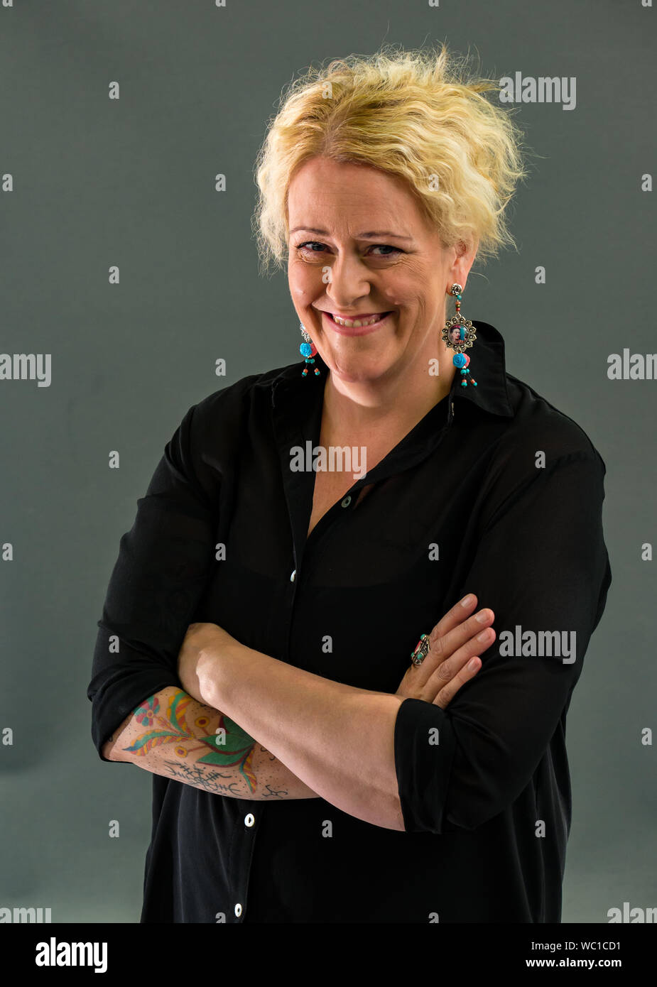 Edinburgh International Book Festival 2019, en Écosse, au Royaume-Uni. Lilja, Sigurdaróttir auteur islandais, parle de son piège, Trilogie Noir Reykjavik Banque D'Images