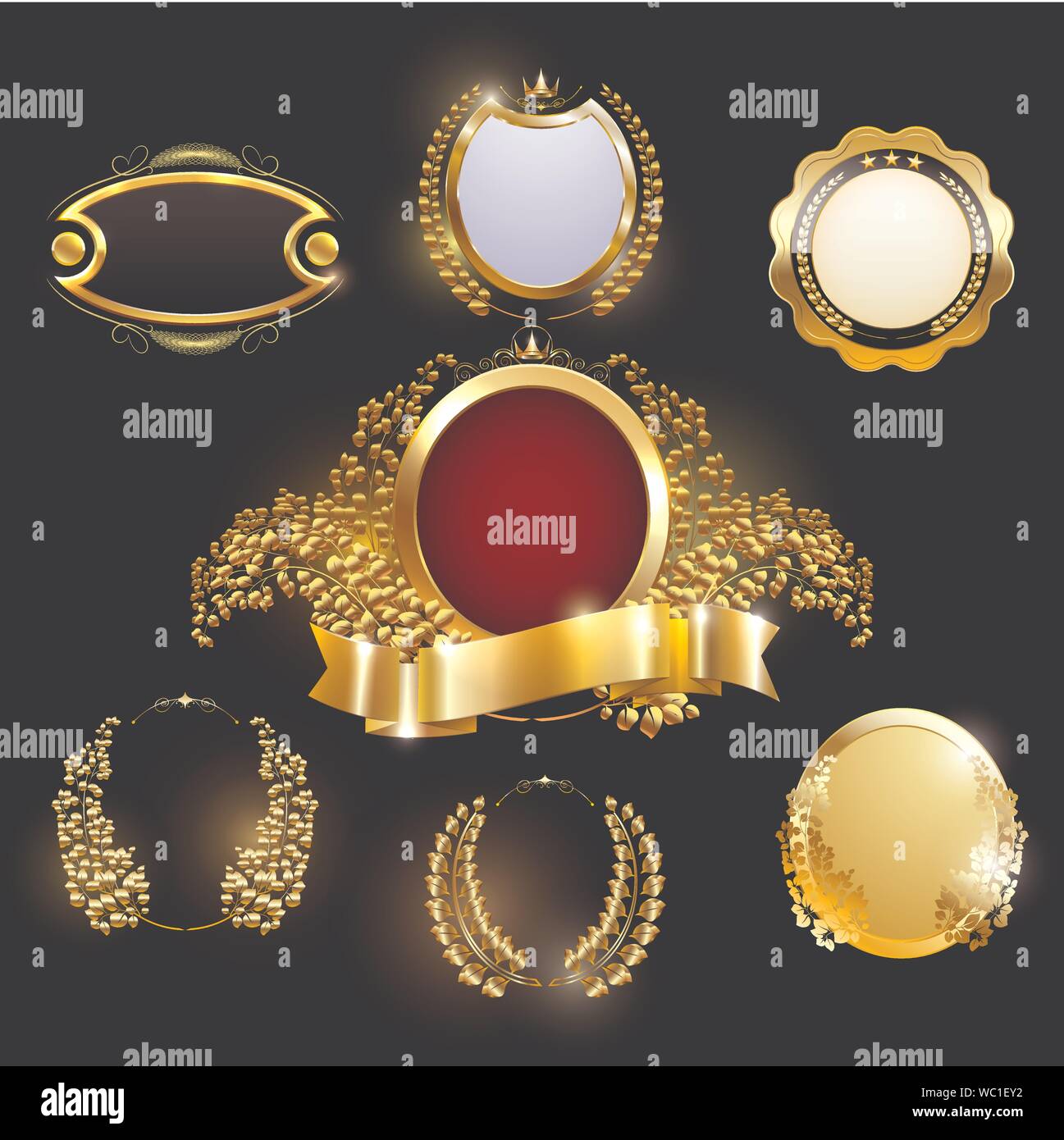 Badges et étiquettes de qualité golden collection.Retro rubans et étiquettes d'or vector collection . Illustration de Vecteur