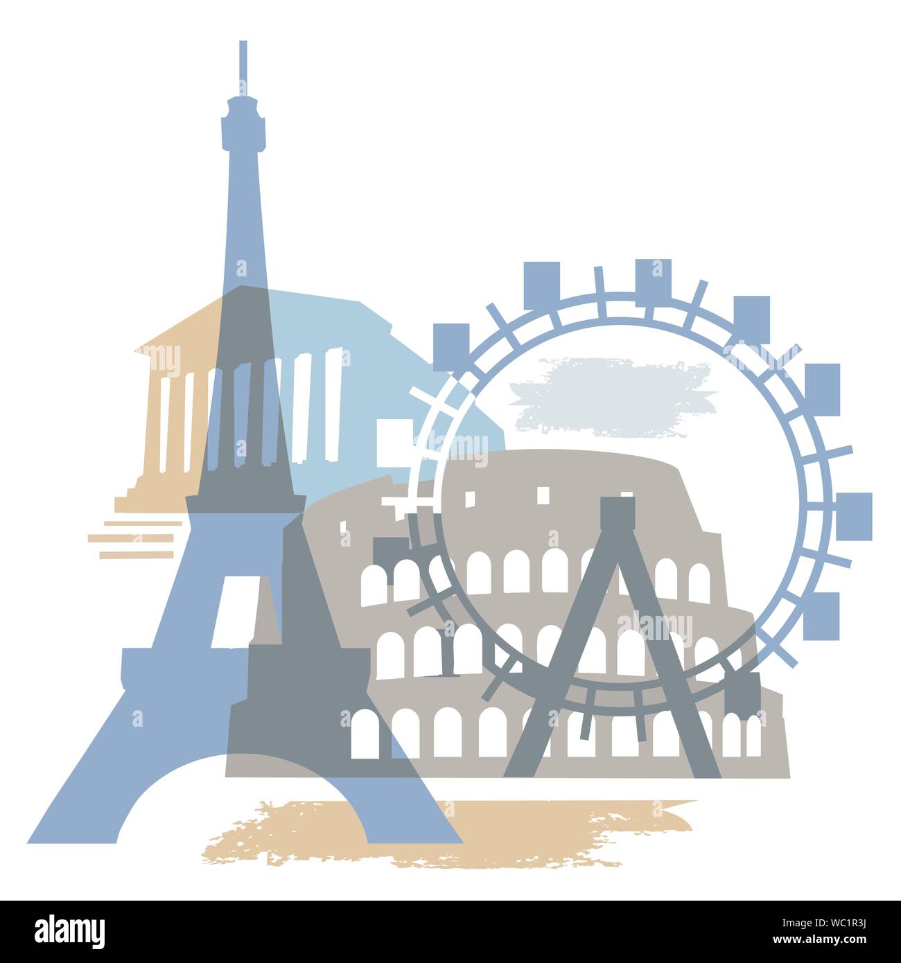 L'Europe célèbre monuments silhouettes . Isolé sur fond blanc. Vector