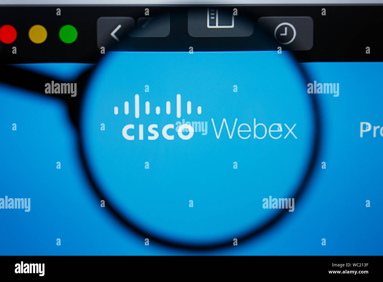 Los Angeles, Californie, USA - 21 2019 Editorial : Jule WEBEX.COM d'accueil du site. Le logo Cisco Webex visible sur l'écran. Banque D'Images