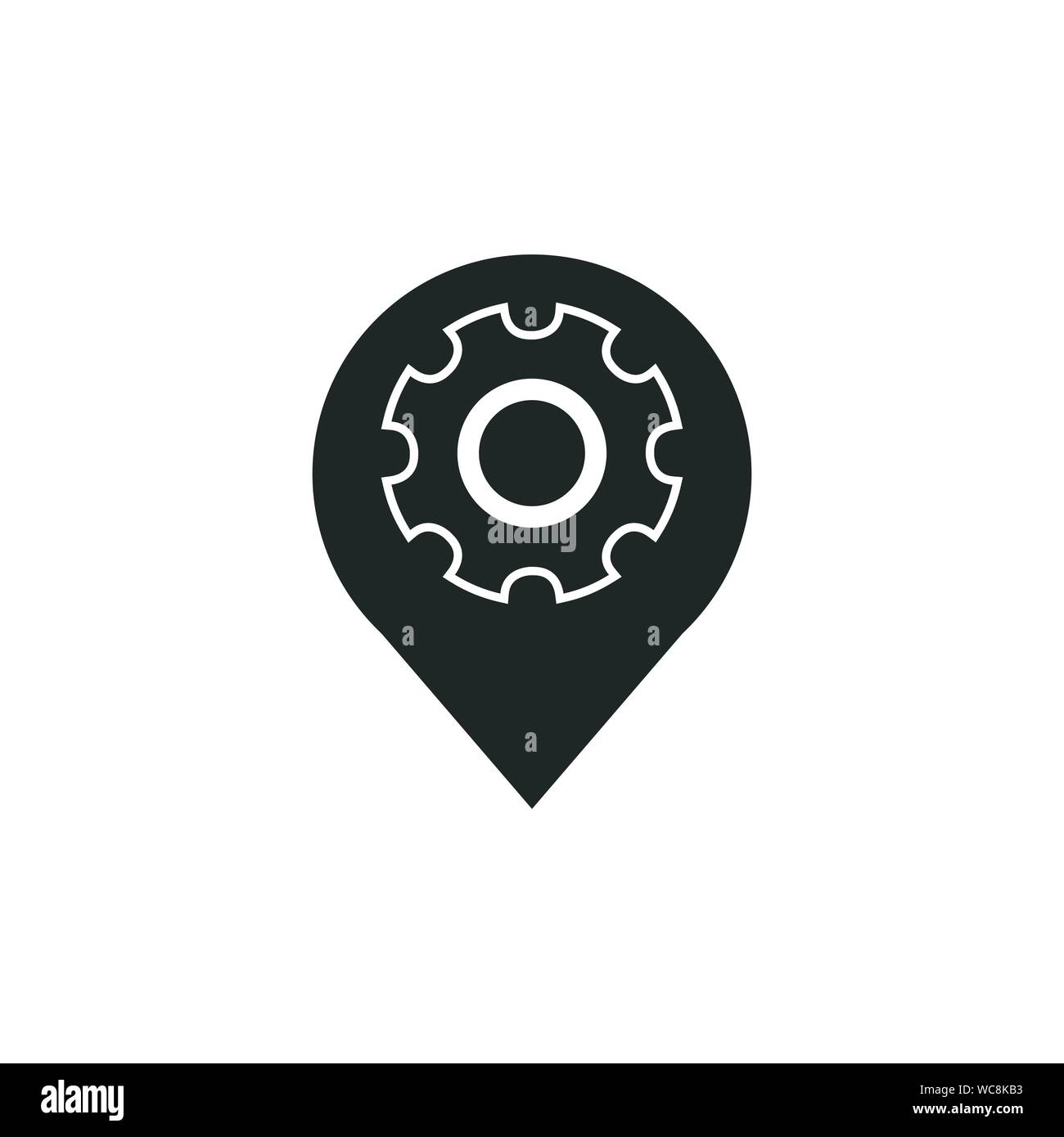 Marqueur de carte avec l'icône de l'engrenage, la carte code pin, symbole de position GPS, Stock vector illustration sur fond blanc. Illustration de Vecteur