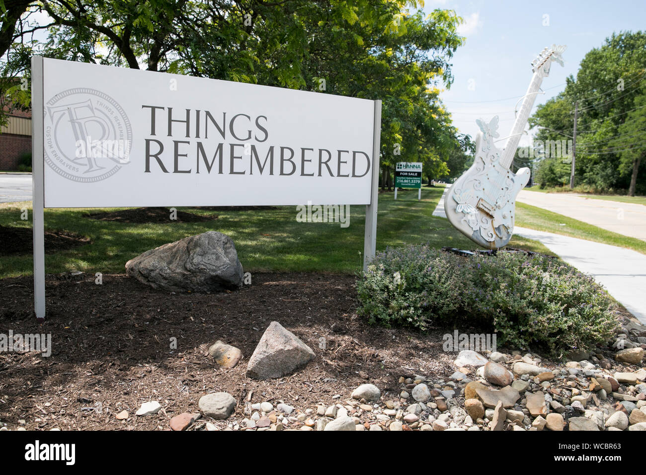 Un logo affiche à l'extérieur de l'ancien siège de choses se souvint de Highland Heights, Ohio le 11 août 2019. Banque D'Images