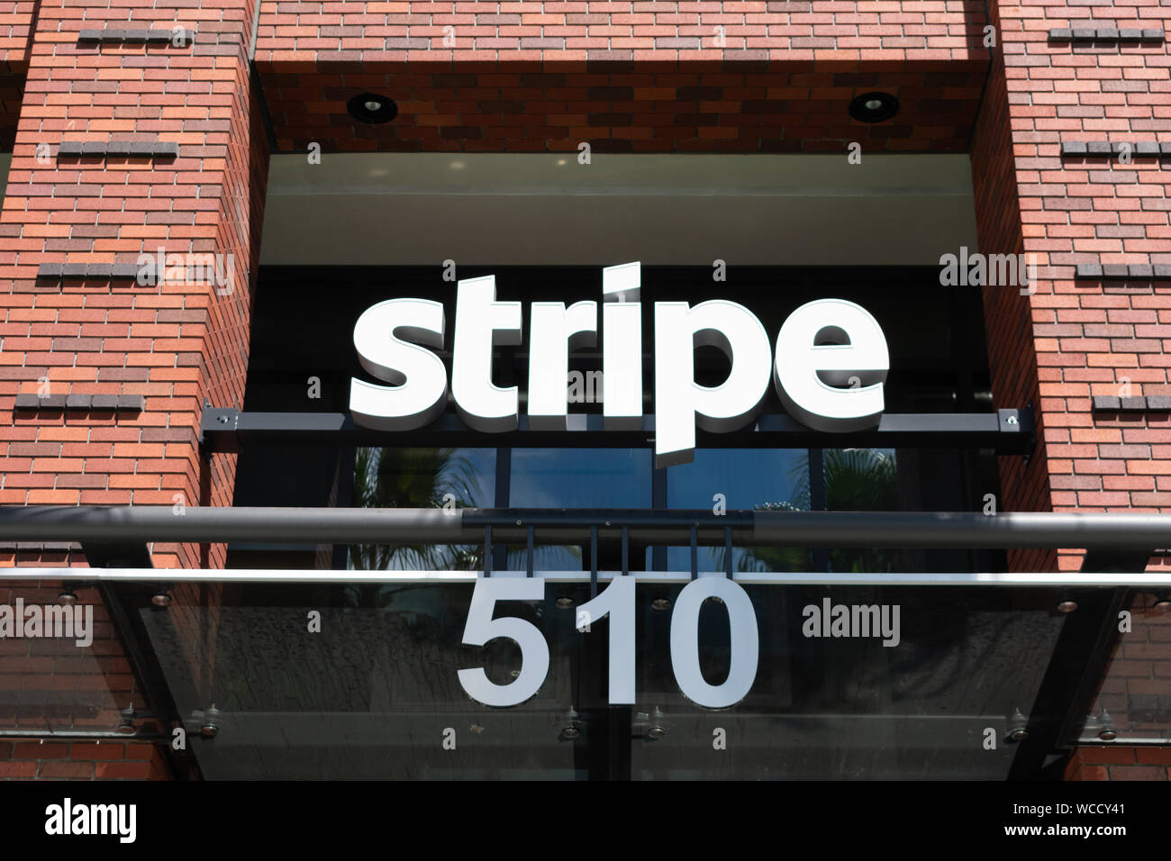 STRIPE signer au bâtiment du siège, de la technologie de démarrage entreprise offrant le traitement des paiements en ligne pour les entreprises d'internet Banque D'Images