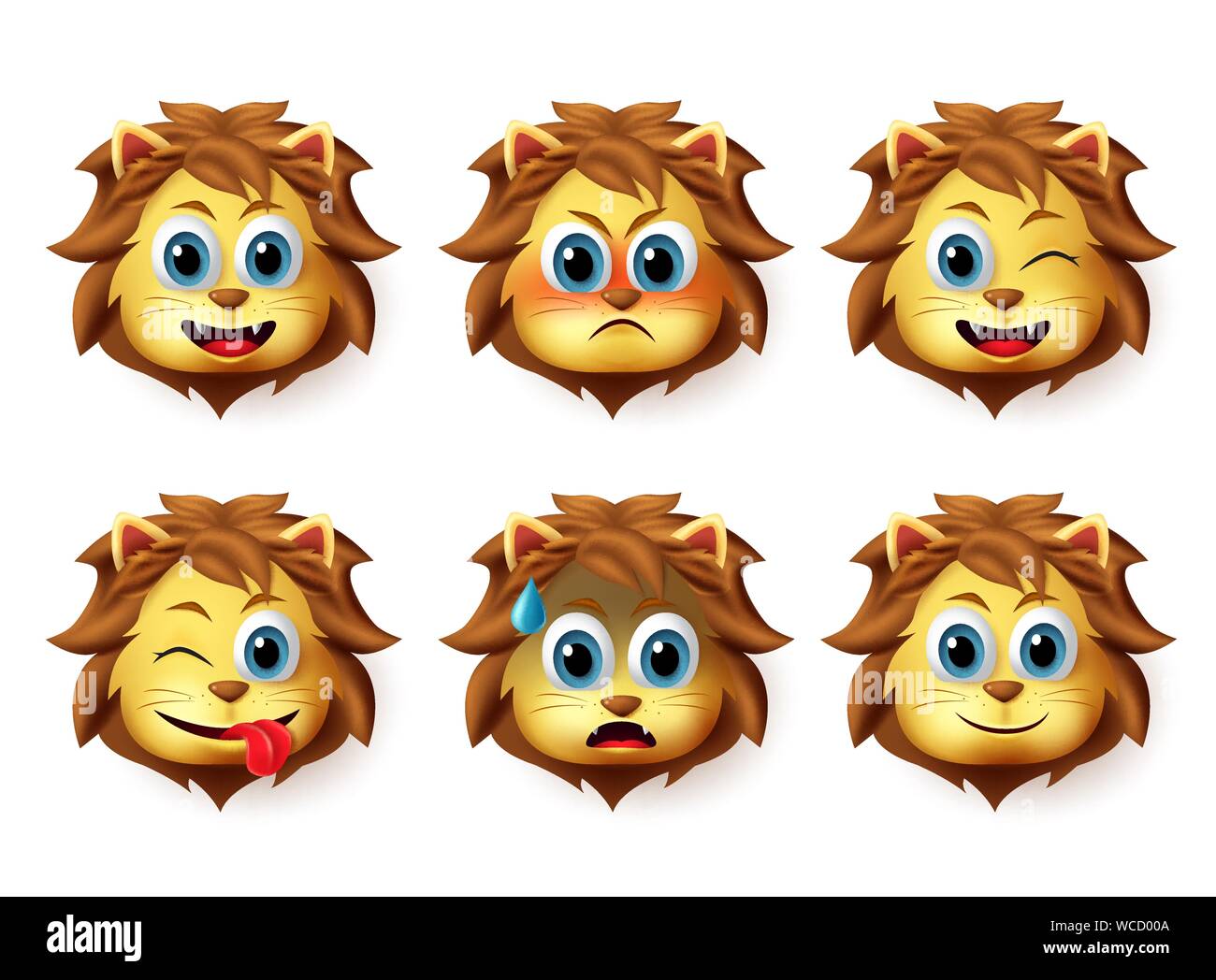 Lion animal émoticône vector set. Animaux Lion head set emoji avec
