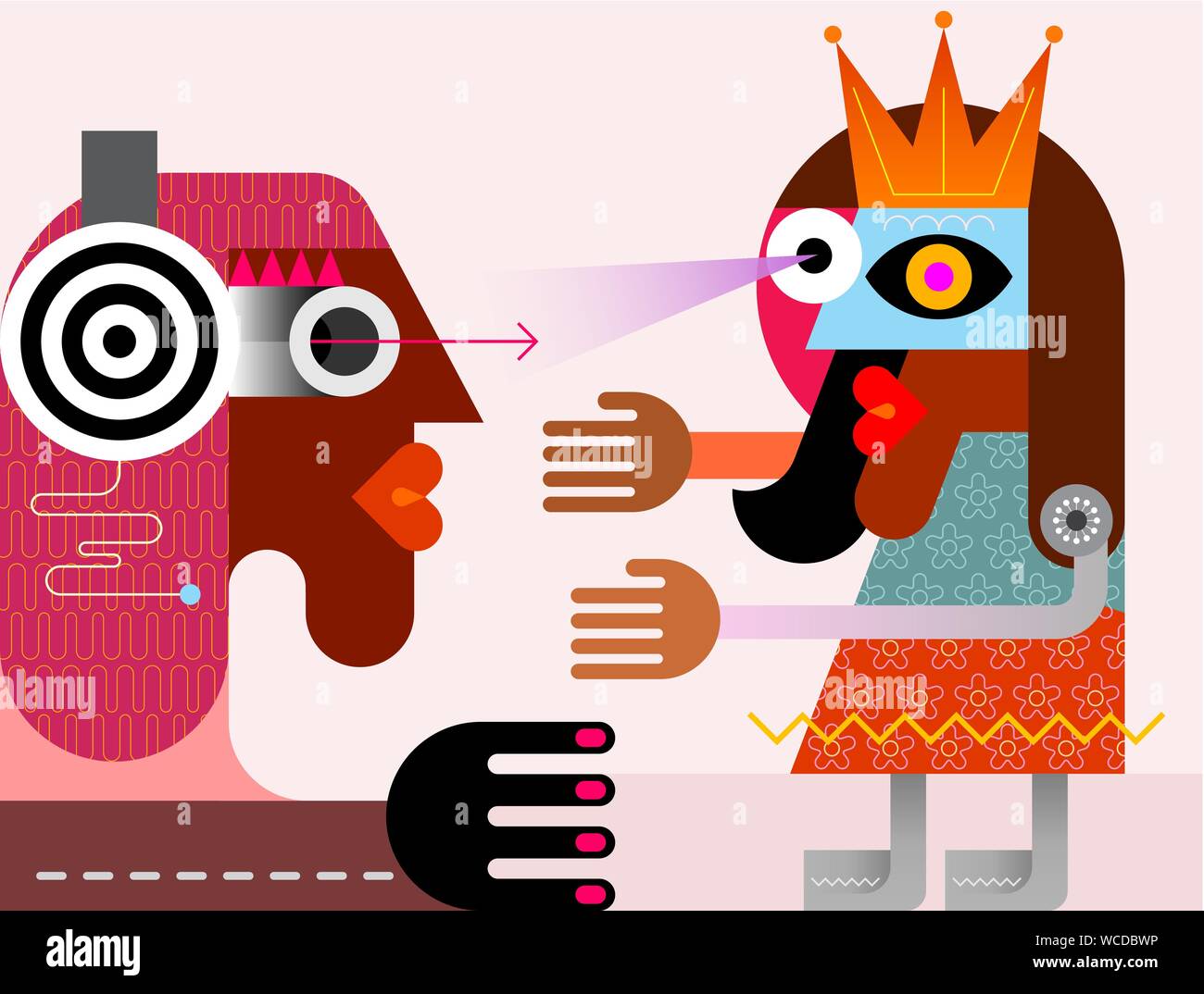 La femme de la couronne s'étend ses bras à son amie. L'art abstrait moderne illustration vectorielle. Illustration de Vecteur