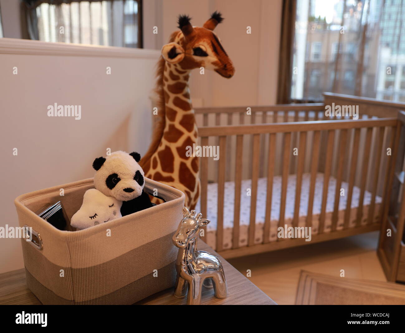 New York, USA. Août 22, 2019. Un lit de bébé est exposé à un showroom de Delta Enfants à New York, aux États-Unis, le 22 août, 2019. Credit : Zhang Mocheng/Xinhua/Alamy Live News Banque D'Images
