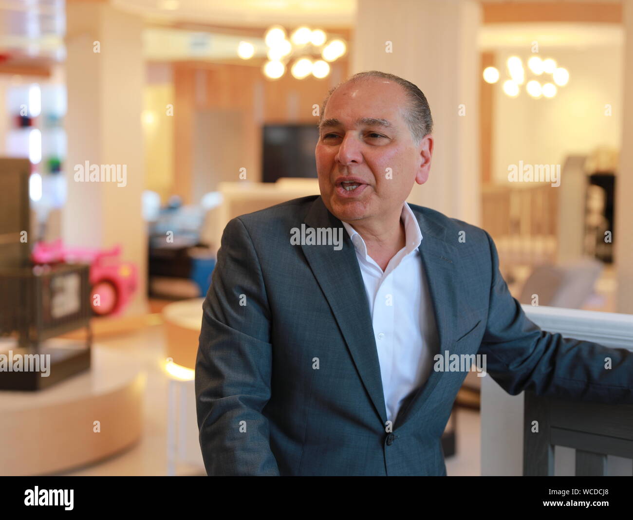 New York, USA. Août 22, 2019. Joseph Shamie, président de Delta Enfants, prend la parole lors d'un entretien avec Xinhua à New York, aux États-Unis, le 22 août, 2019. Credit : Zhang Mocheng/Xinhua/Alamy Live News Banque D'Images