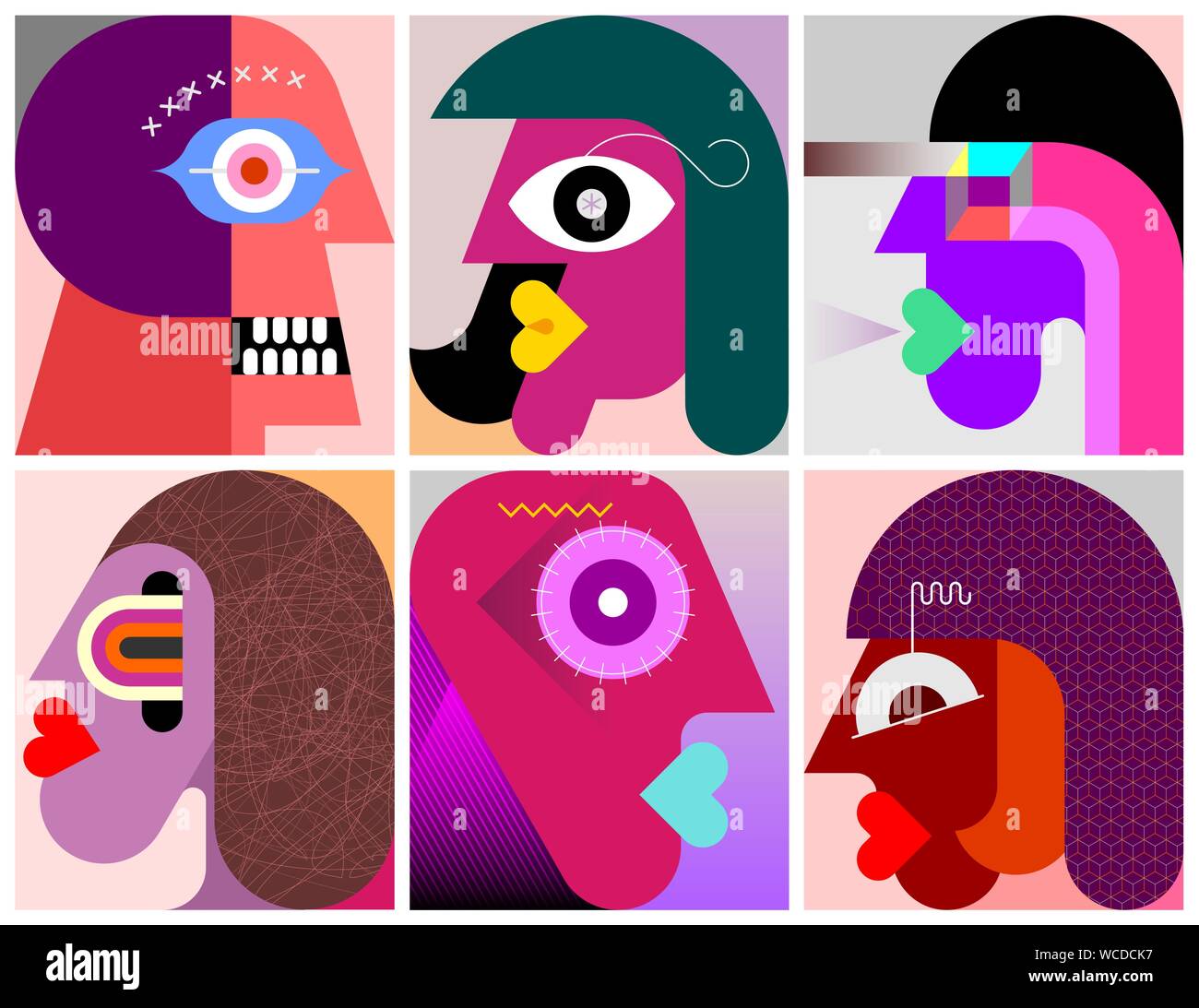 Six Faces, les expressions du visage de l'art moderne l'illustration ...