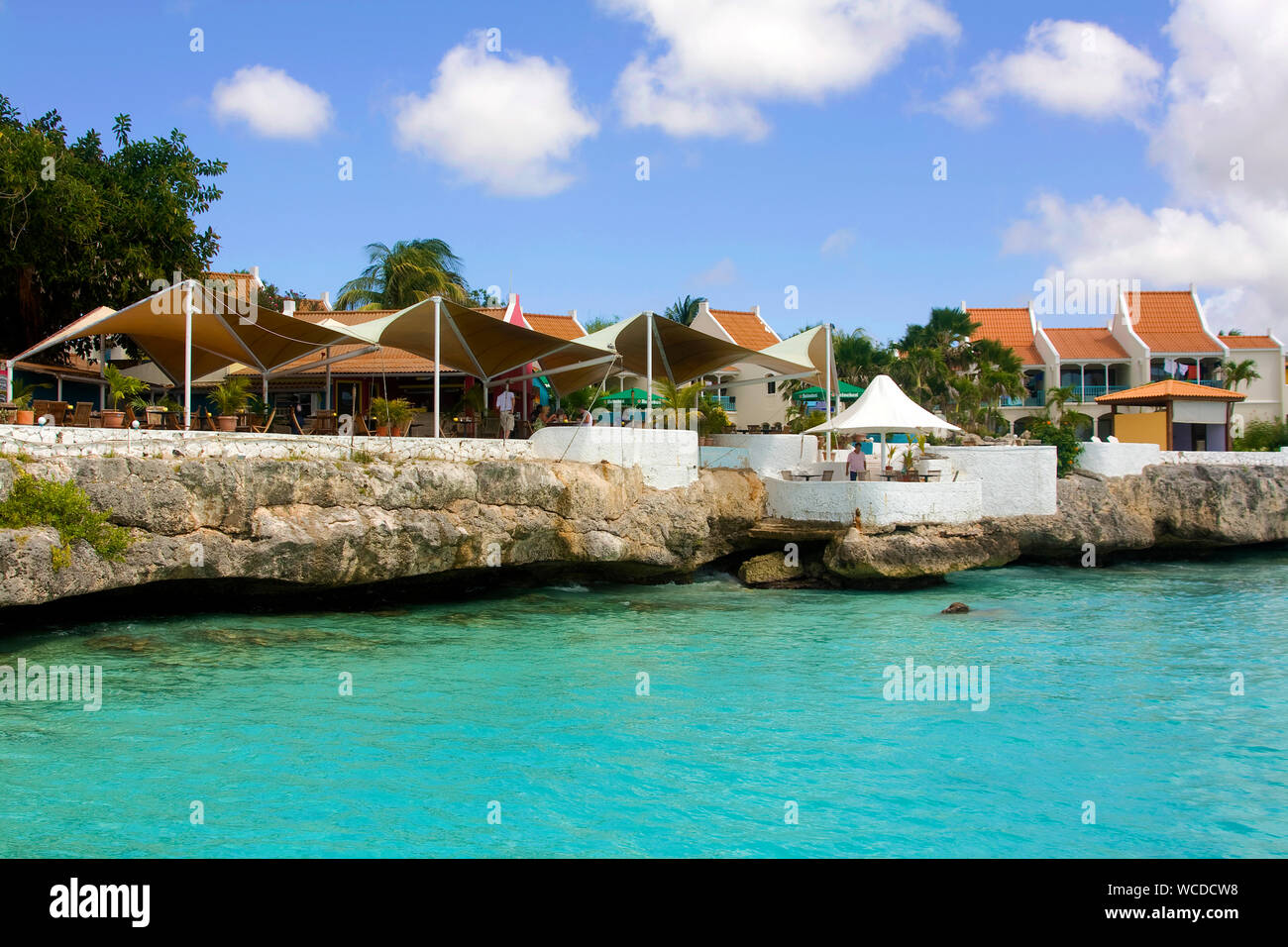 Captain Don's Habitat, célèbre station balnéaire et hôtel de plongée, Kralendijk, Bonaire, Antilles néerlandaises, Antilles, Caraïbes, mer des Caraïbes Banque D'Images