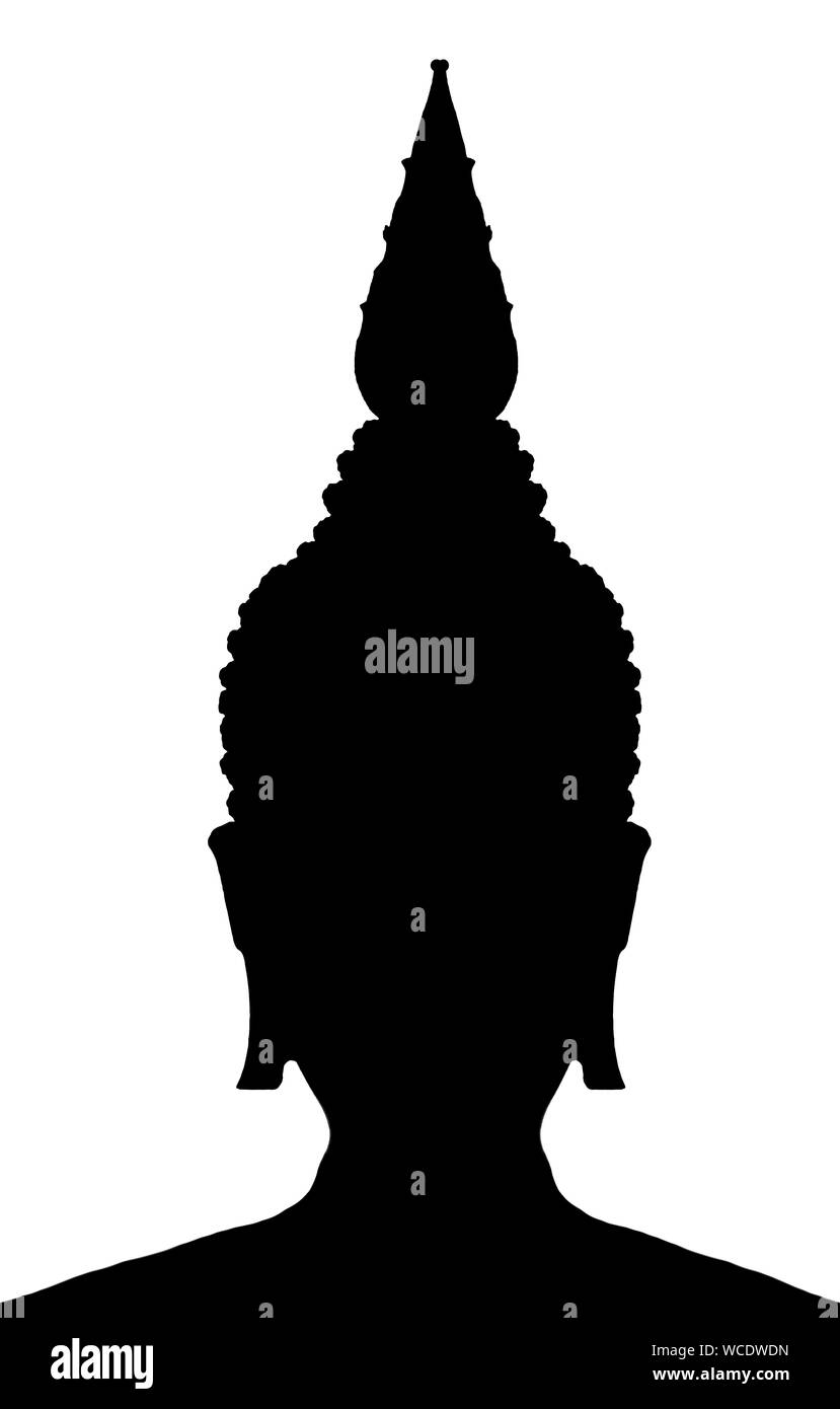 La tête d'ossature avec casque, forme de tête de Bouddha noir, isolé sur fond blanc. Banque D'Images