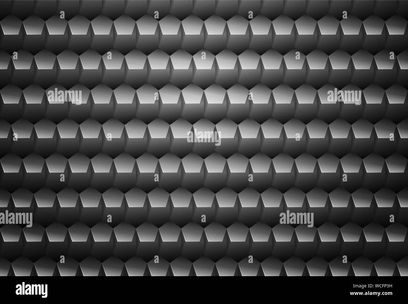 Motif gaufré gris métal vecteur plastique fond de grille du pentagone. Forme pentagone technologie cell volume sombre motif géométrique. Illustration de Vecteur