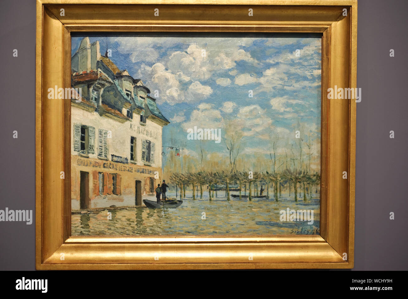 Le bateau lors de l'inondation, Port Marly' Peinture par Alfred Sisley (  musée d'Orsay, France Photo Stock - Alamy