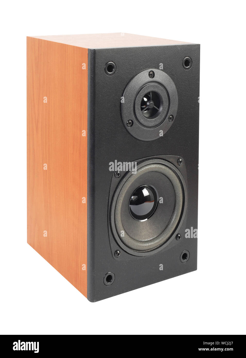 Musique Et Son Cote Vue De Dessus Une Enceinte Haut Parleur Cabinet Isole Sur Un Fond Blanc Photo Stock Alamy