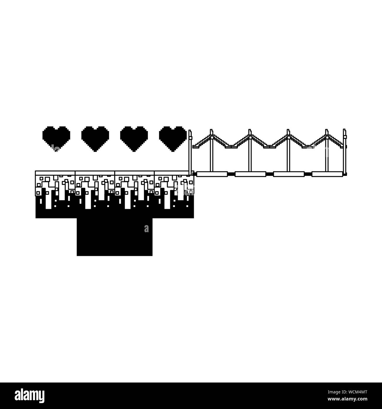 Pixelated retro cartoon art jeu vidéo en noir et blanc Illustration de Vecteur