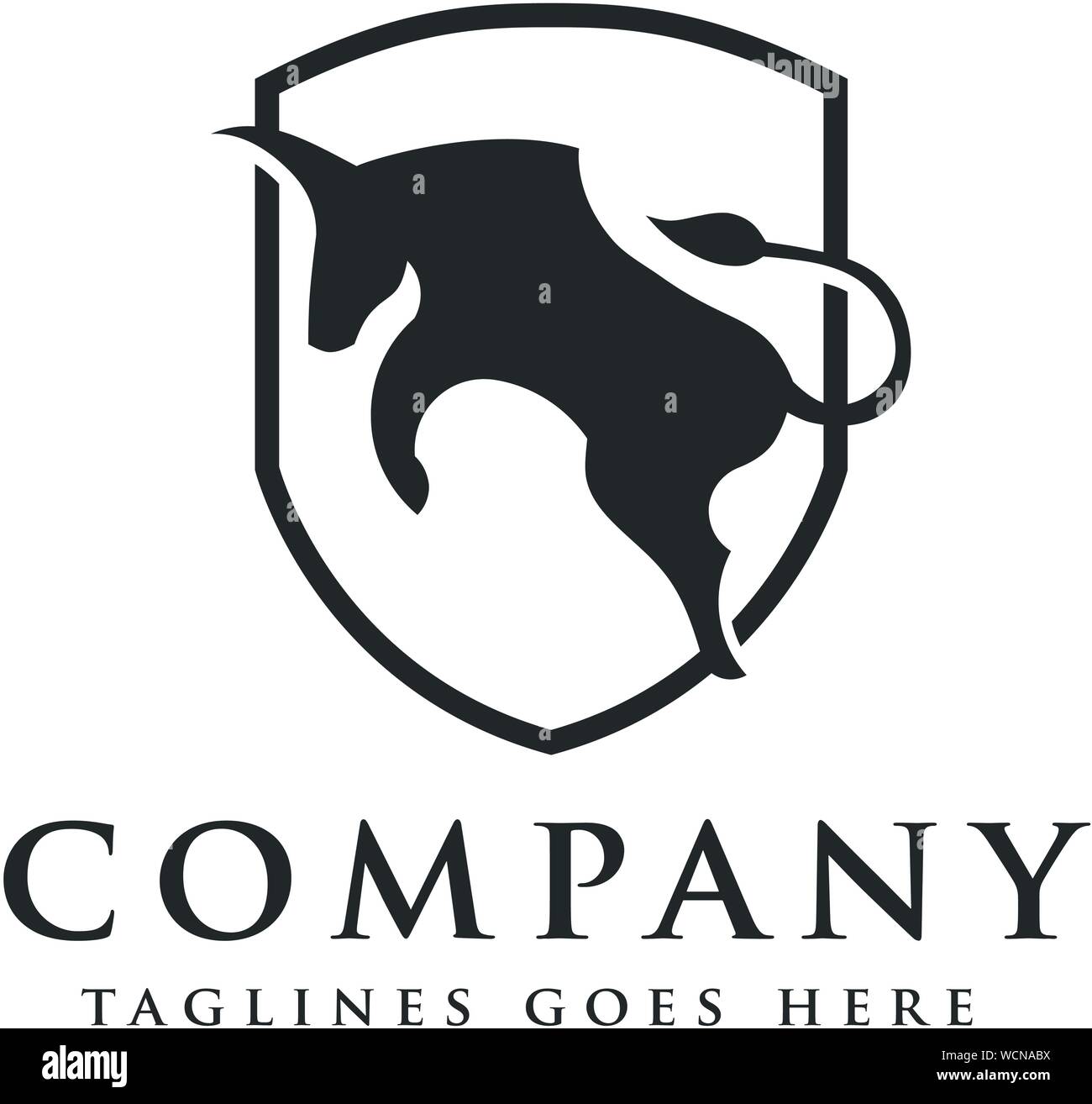 Bull Bull jump ou en colère avec logo concept vecteur bouclier Illustration de Vecteur