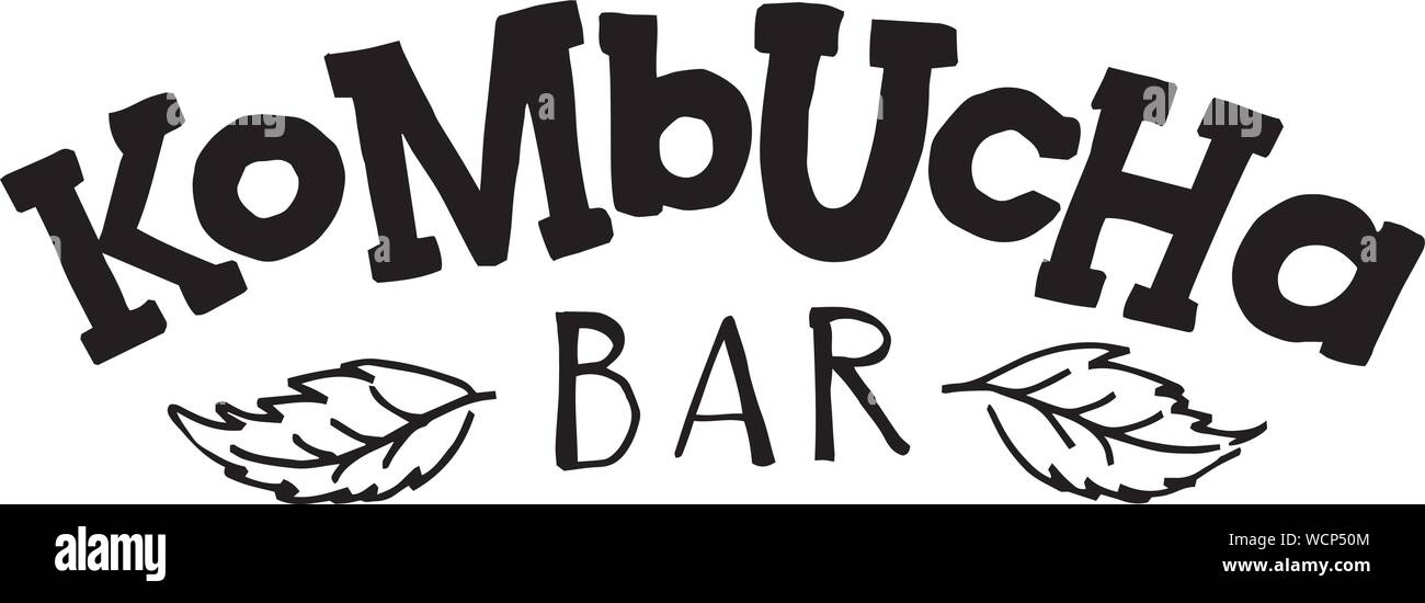 Kombucha bar serif slab logotype vectoriel. Main noir et blanc minimaliste pour lettrage spéciaux, logo, packaging, kombucha bars, cafés. Illustration de Vecteur