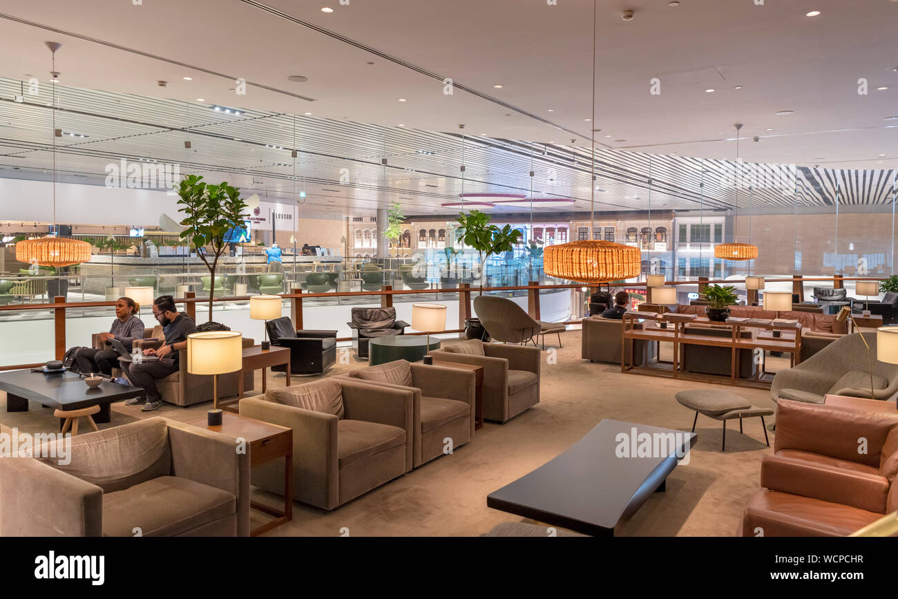 La Cathay Pacific business lounge, l'aéroport de Changi, Singapour Banque D'Images