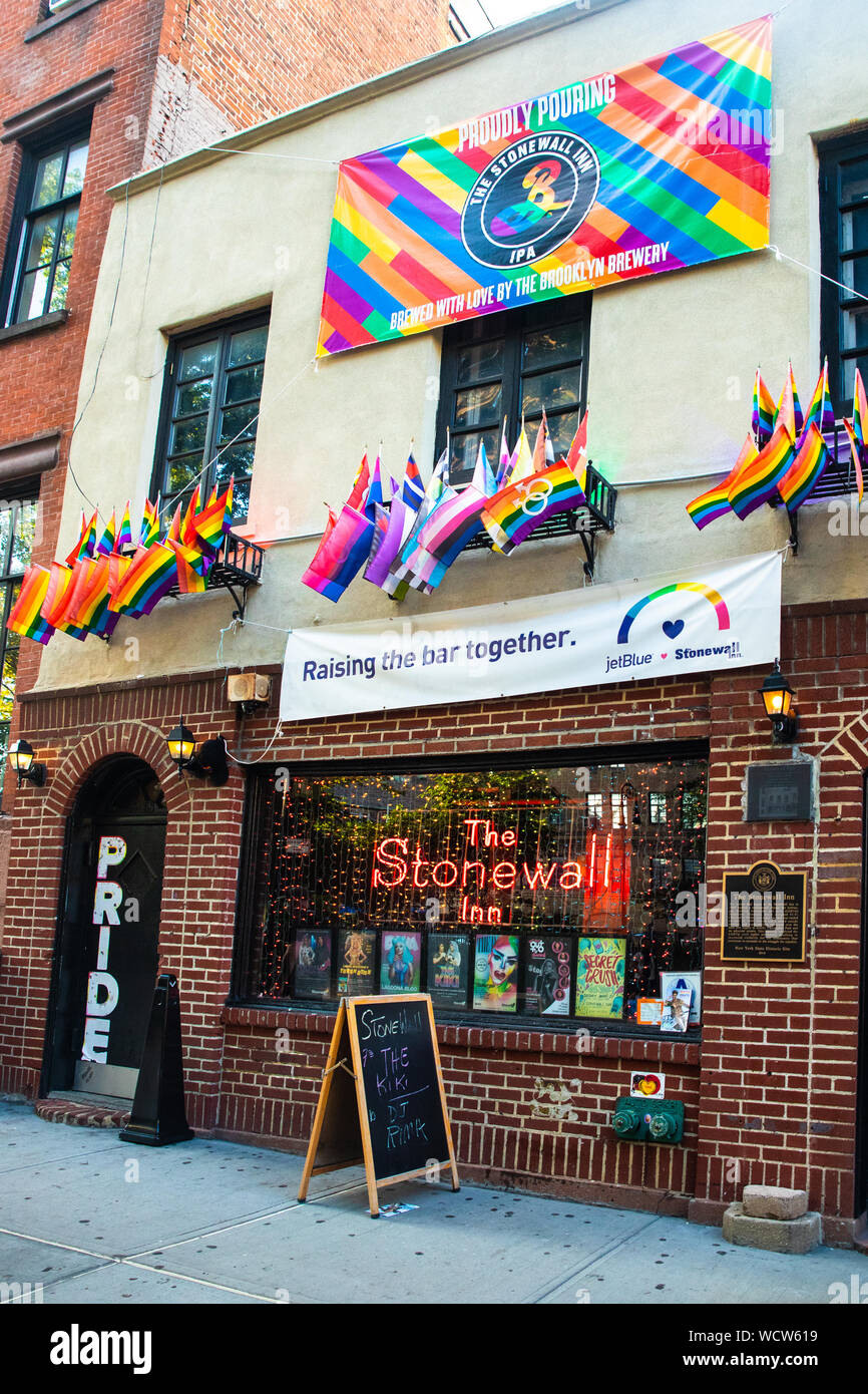 NEW YORK - 24 août 2019 Historique : Stonewall Inn bar gay à Greenwich Village Lower Manhattan Banque D'Images