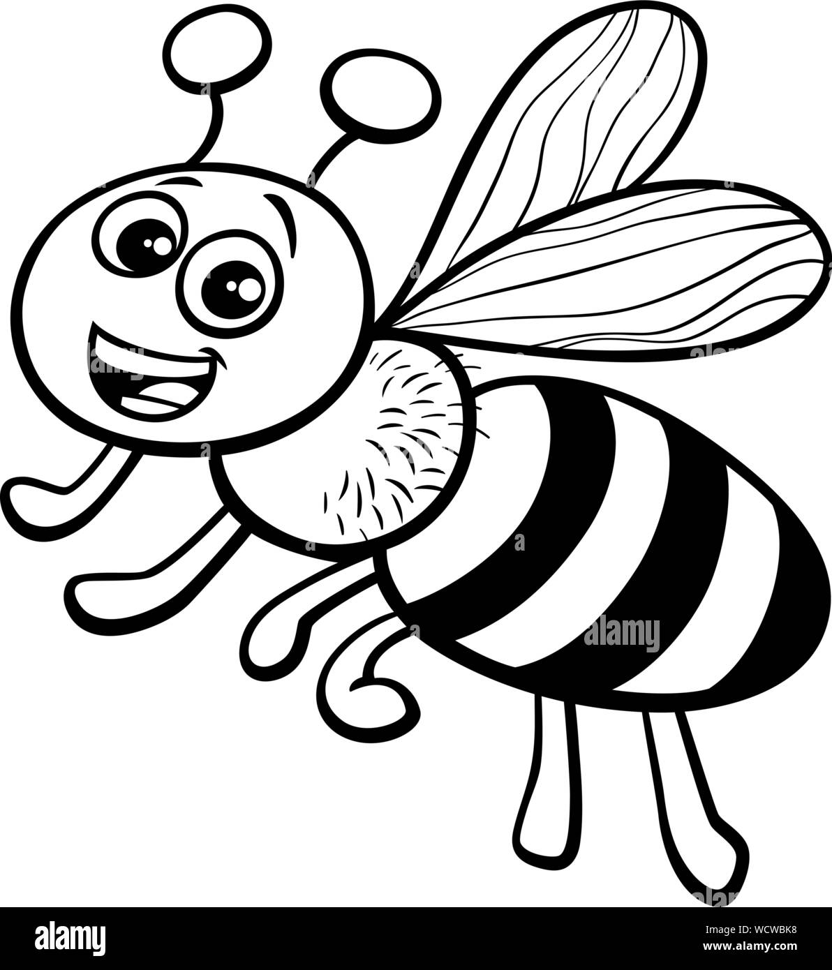 Cartoon noir et blanc Illustration de drôle de personnage animal insecte Abeille Coloring Book Illustration de Vecteur