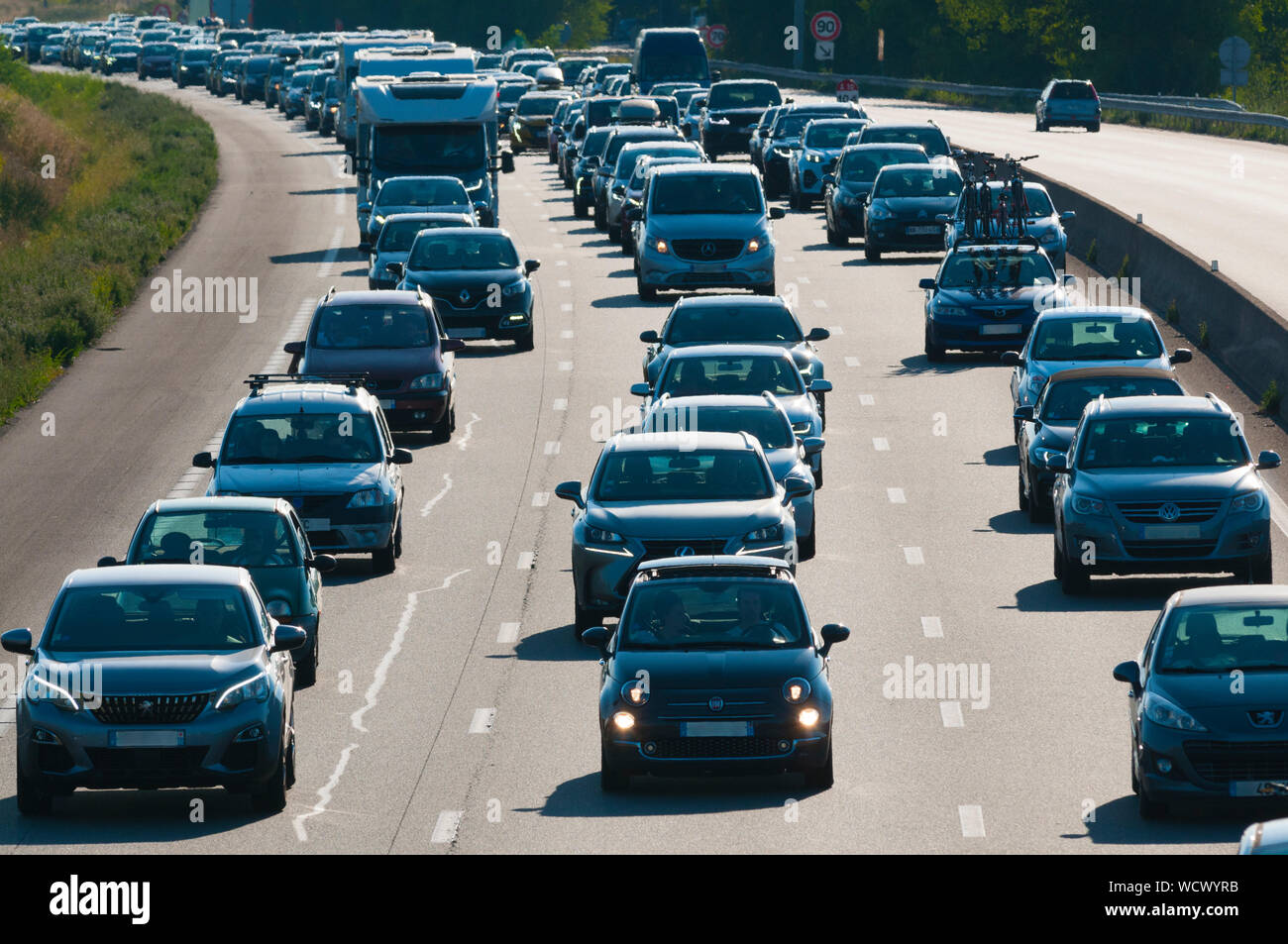France, Orléans, autoroute A10, dimanche 25/8/19 à l'ouest de la ville, recurent embouteillage au retour des vacances d'été Banque D'Images