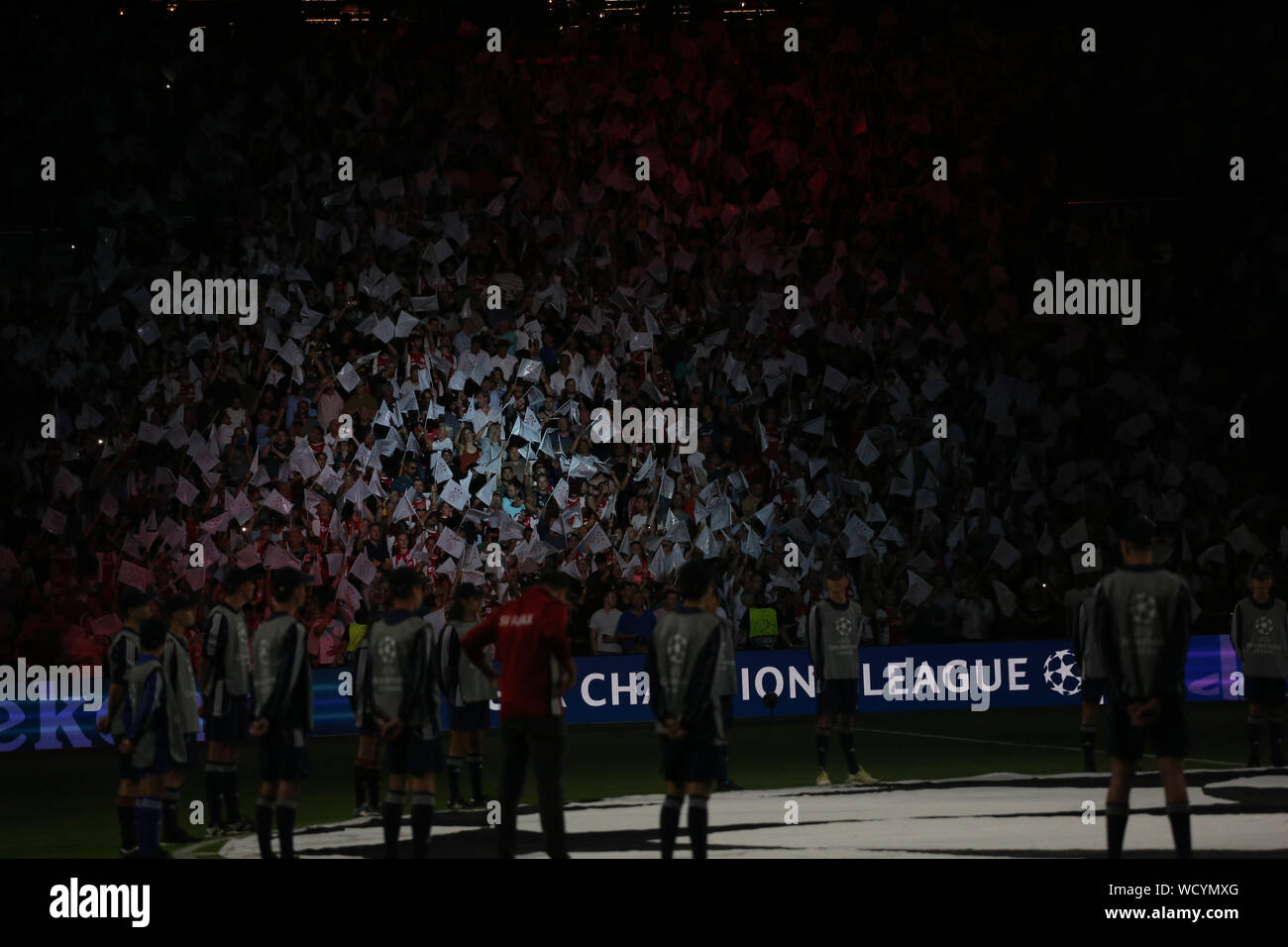 Amsterdam, Pays-Bas. 28 août, 2019. Ajax lors de la deuxième étape de la finale de la Ligue des Champions de l'UEFA 2019-2020 Tour Final entre dispositif AFC Ajax (Pays-Bas) et FC Apoel Nicosie (Chypre) à Johan Cruijff ArenA. Credit : Federico Guerra Maranesi/ZUMA/Alamy Fil Live News Banque D'Images