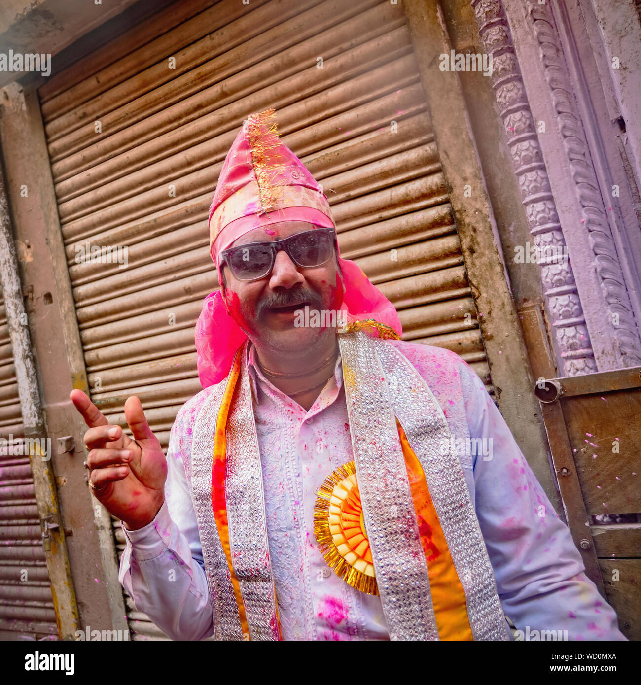 La célébration de l'homme local de Holi, Mathura, Uttar Pradesh, Inde, Asie Banque D'Images